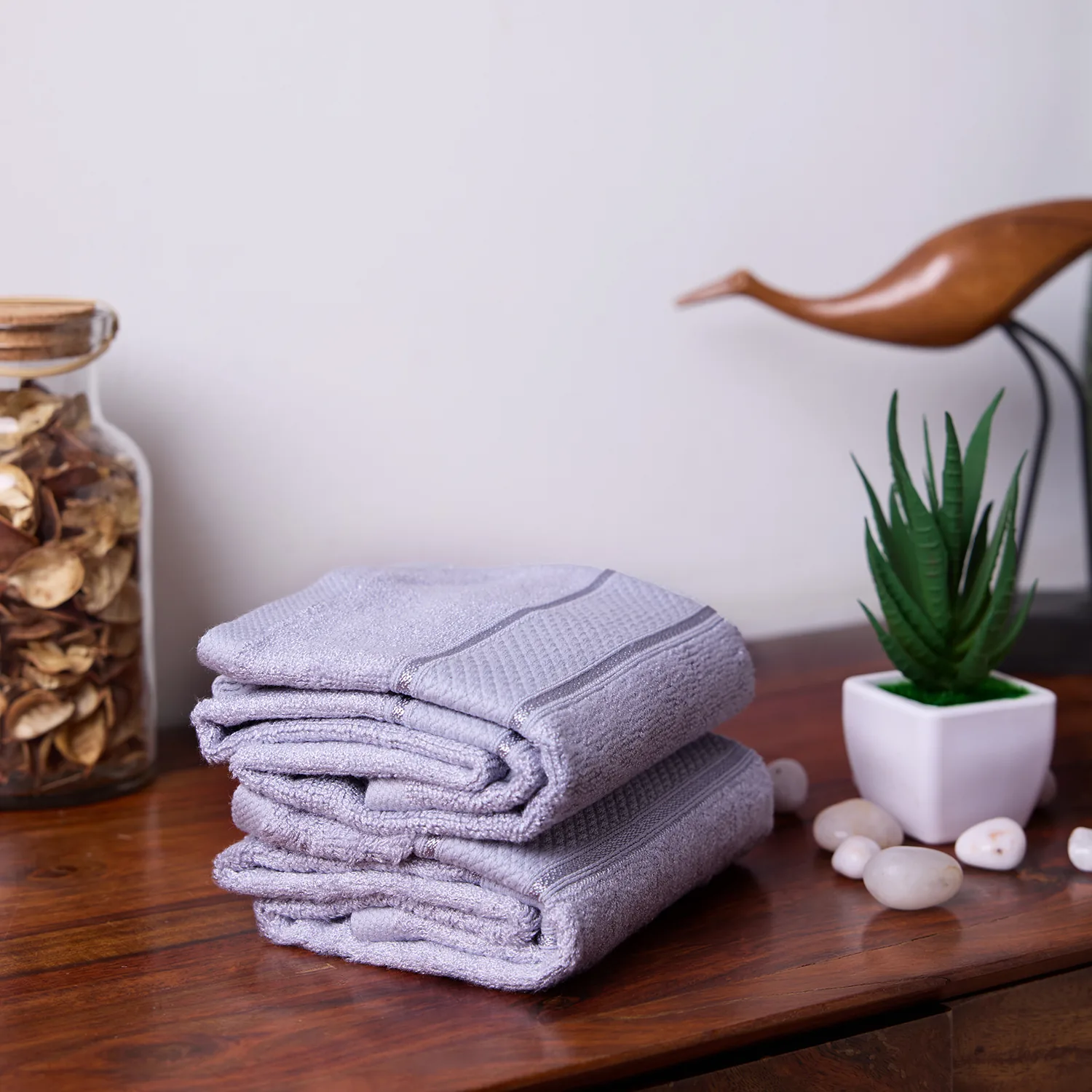 Grey Hand Towel Made From Bamboo Fiber - Pack Of 2