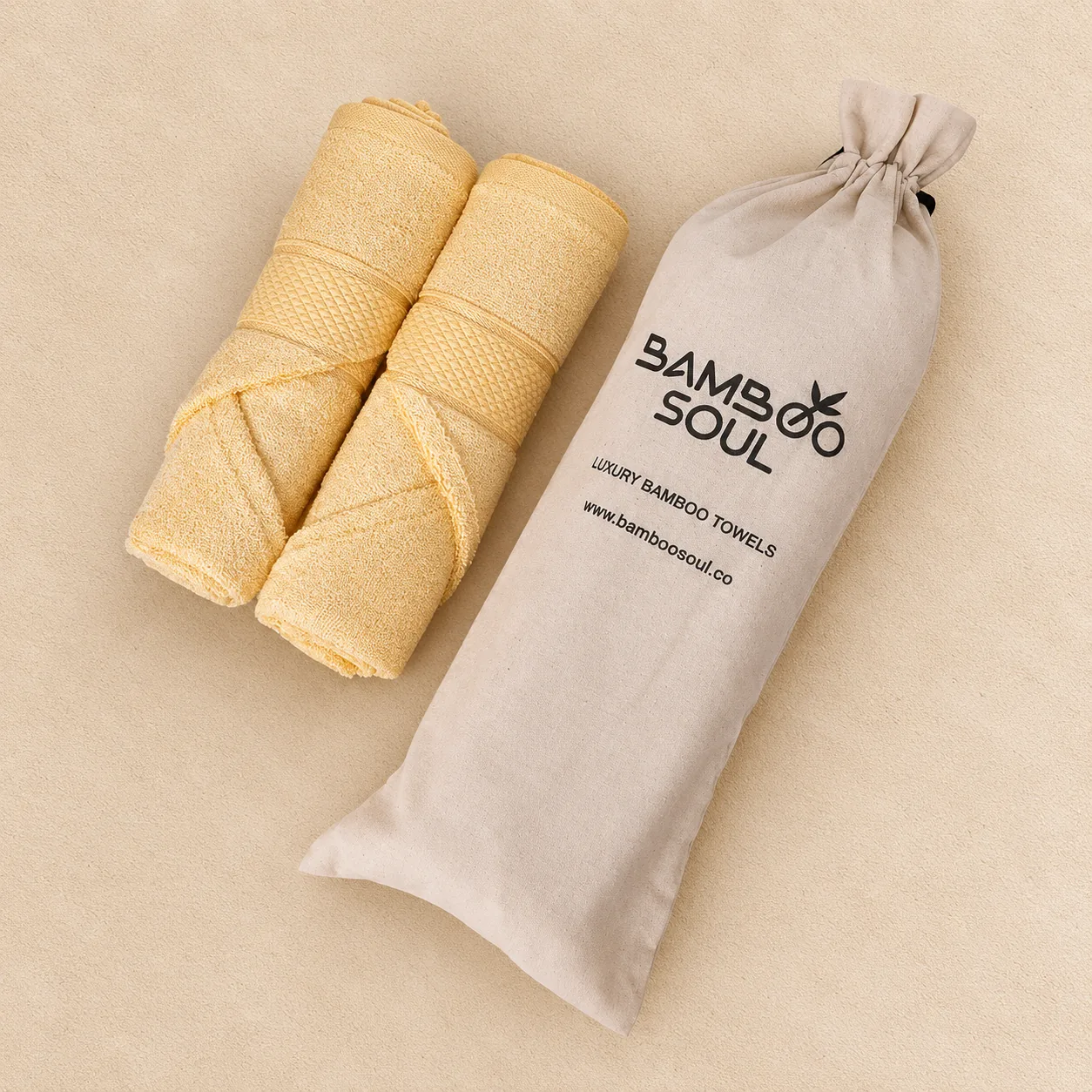 Yellow Hand Towel Made From Bamboo Fiber - Pack Of 2