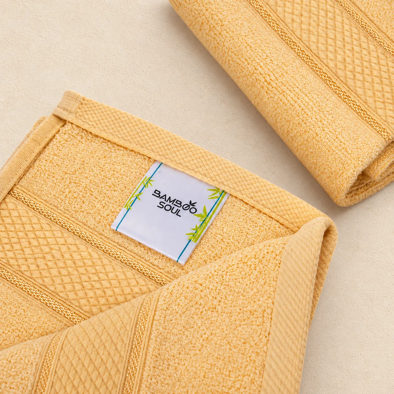 Yellow Hand Towel Made From Bamboo Fiber - Pack Of 2