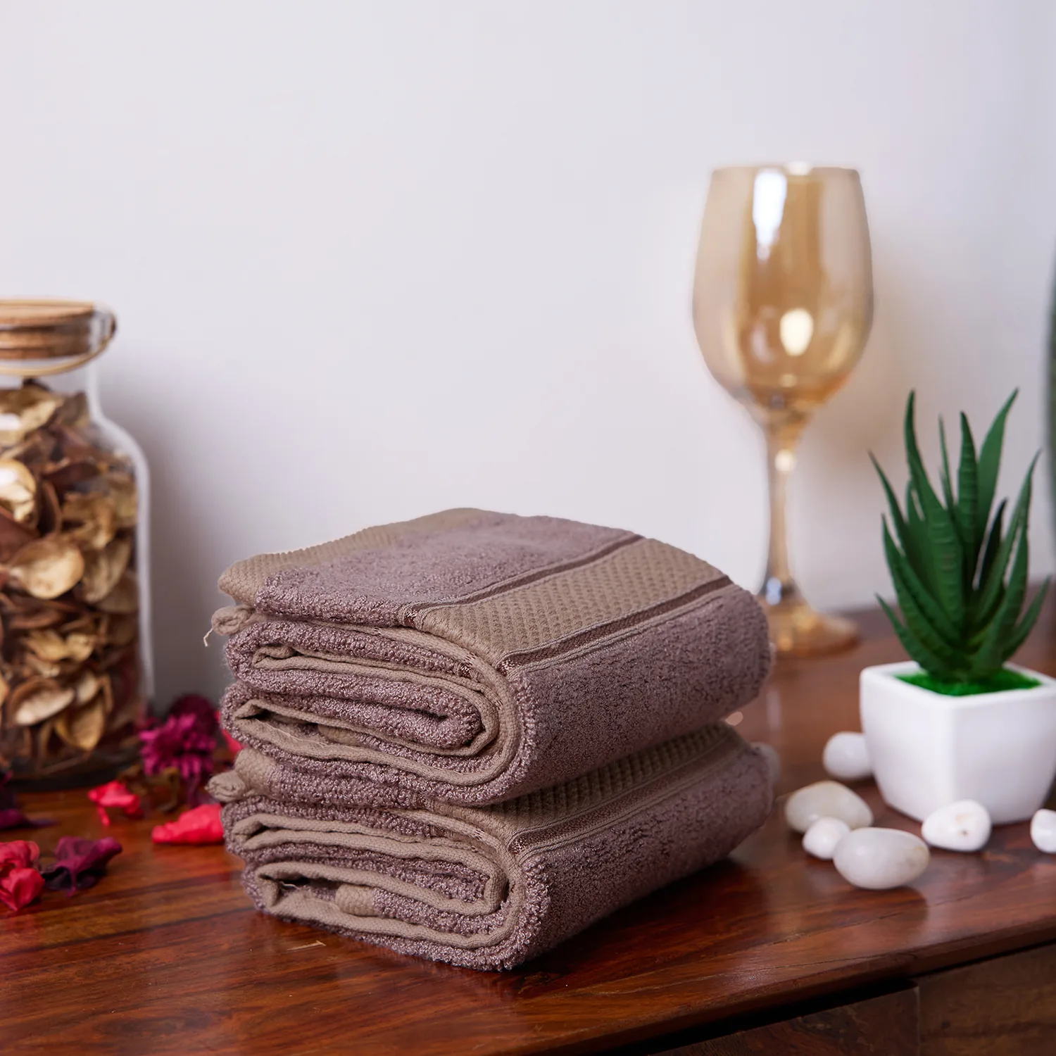 Dark Beige Hand Towel Made From Bamboo Fiber - Pack Of 2