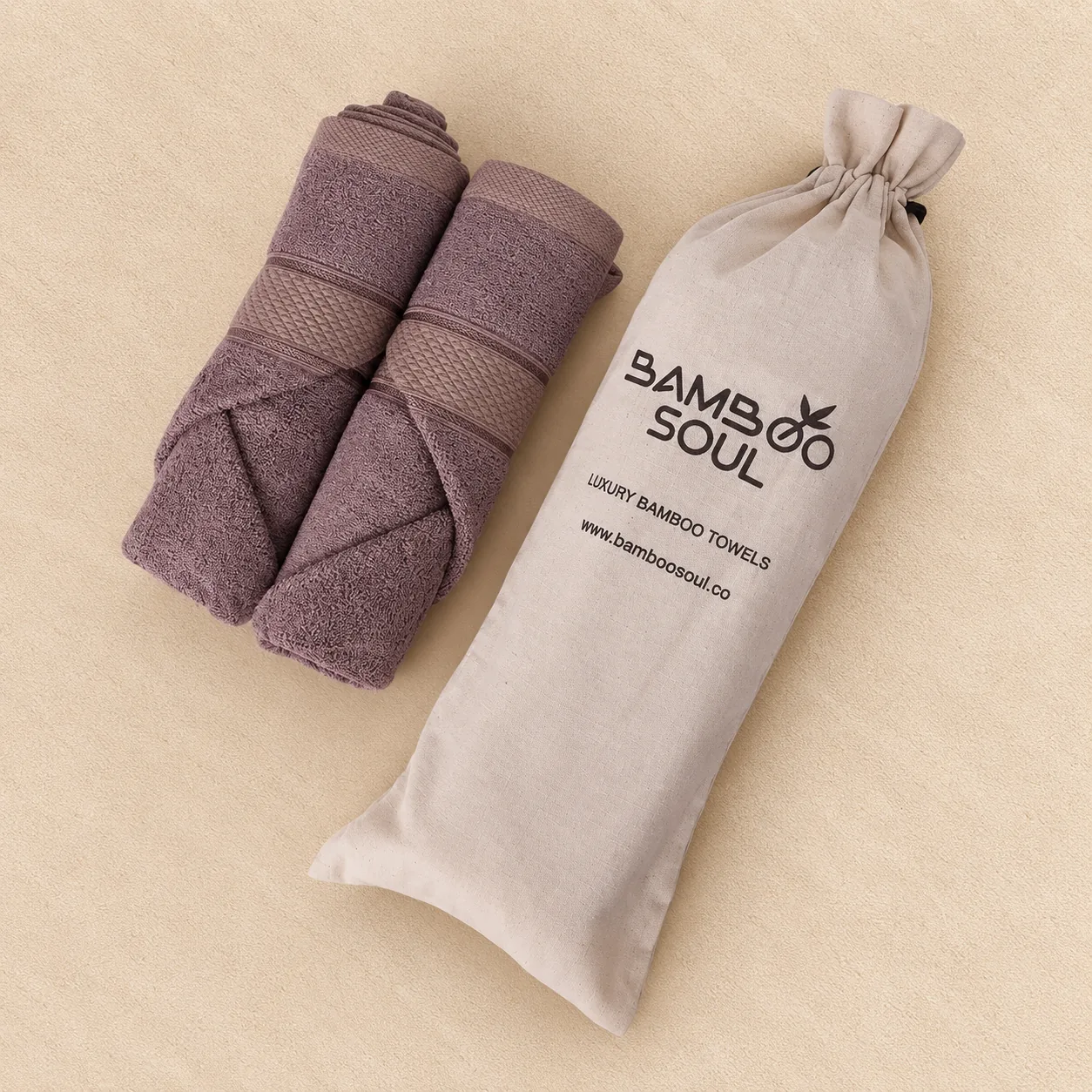 Dark Beige Hand Towel Made From Bamboo Fiber - Pack Of 2