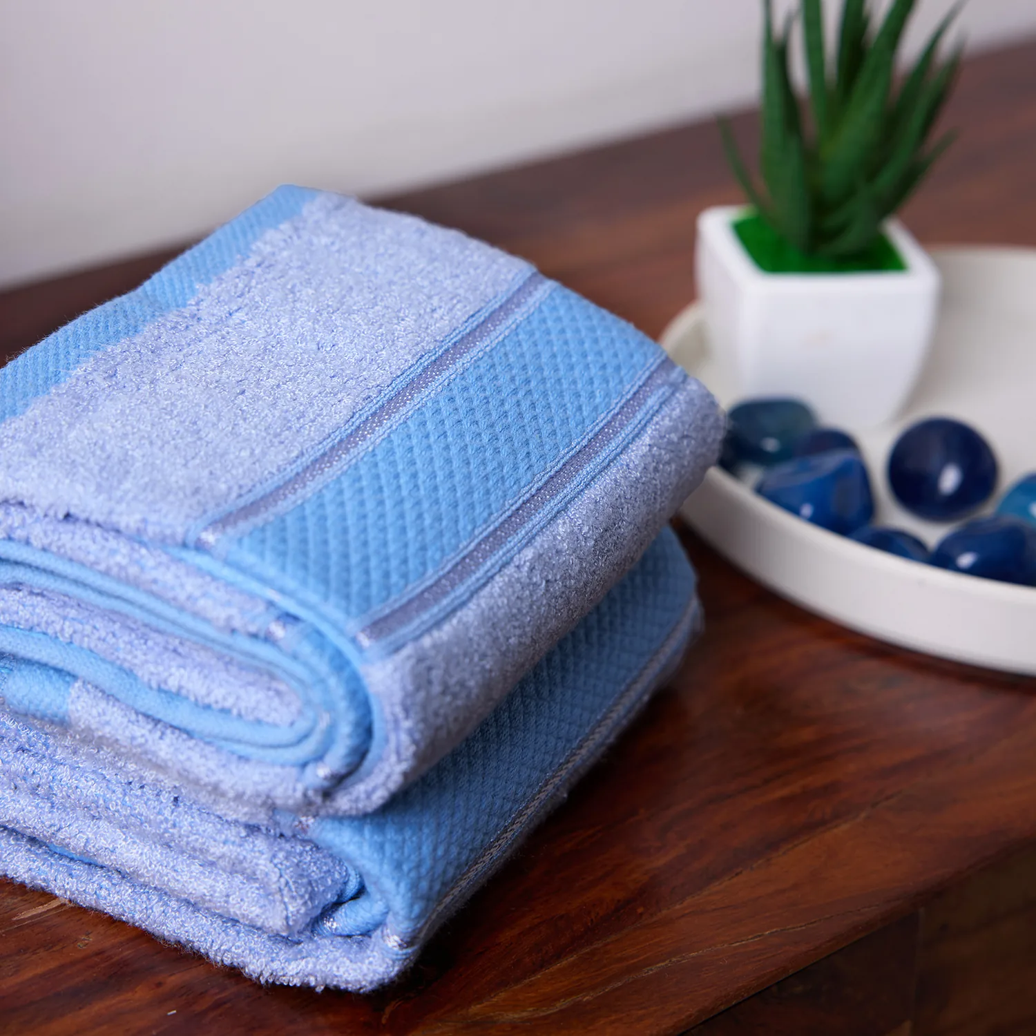 Sky Blue Hand Towel Made From Bamboo Fiber - Pack Of 2