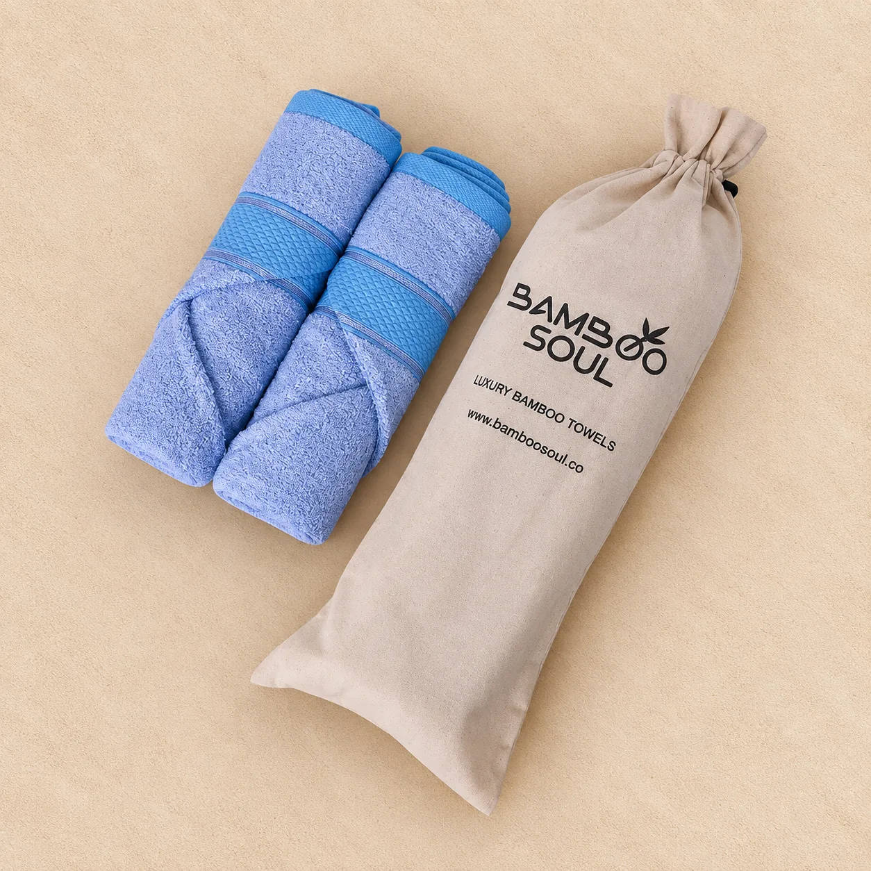 Sky Blue Hand Towel Made From Bamboo Fiber - Pack Of 2