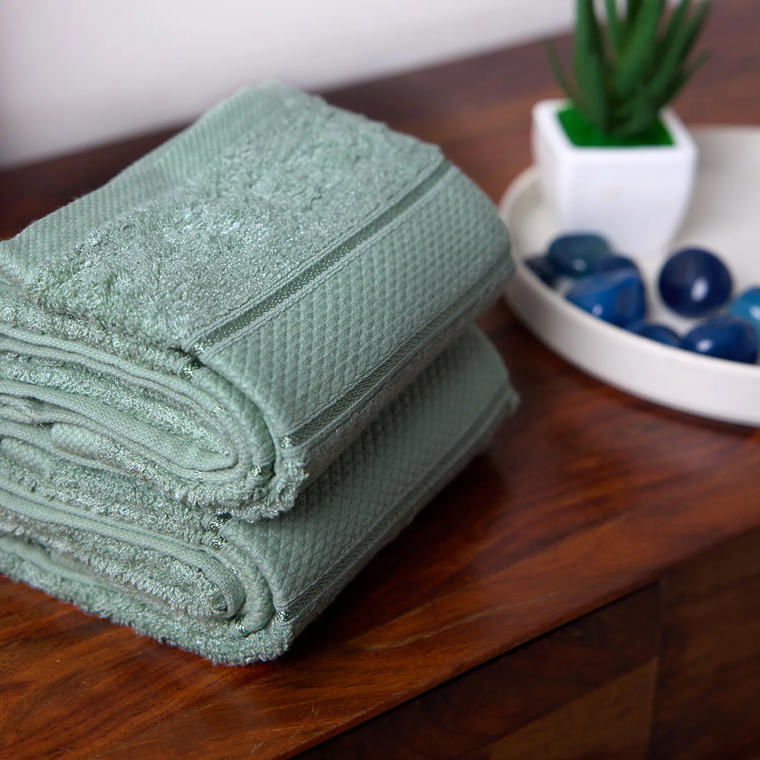 Mint Green Hand Towel Made From Bamboo Fiber - Pack Of 2