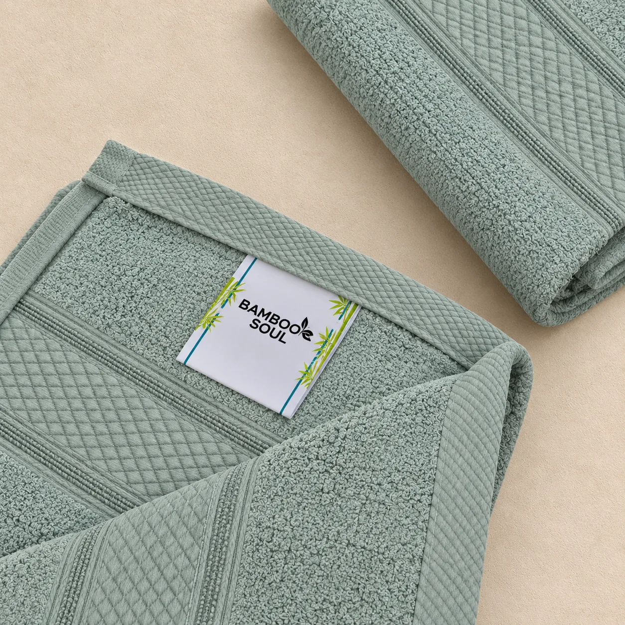 Mint Green Hand Towel Made From Bamboo Fiber - Pack Of 2