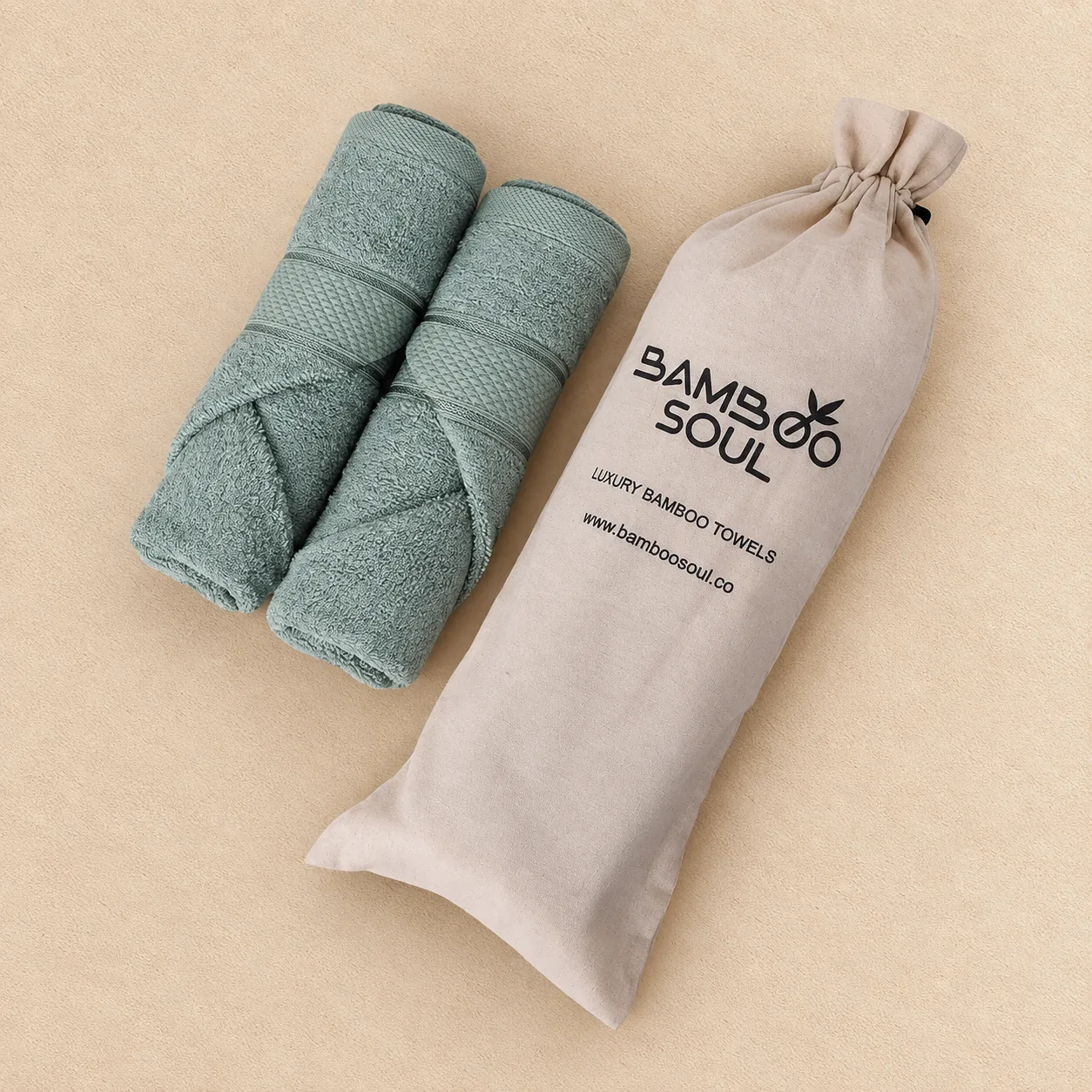 Mint Green Hand Towel Made From Bamboo Fiber - Pack Of 2