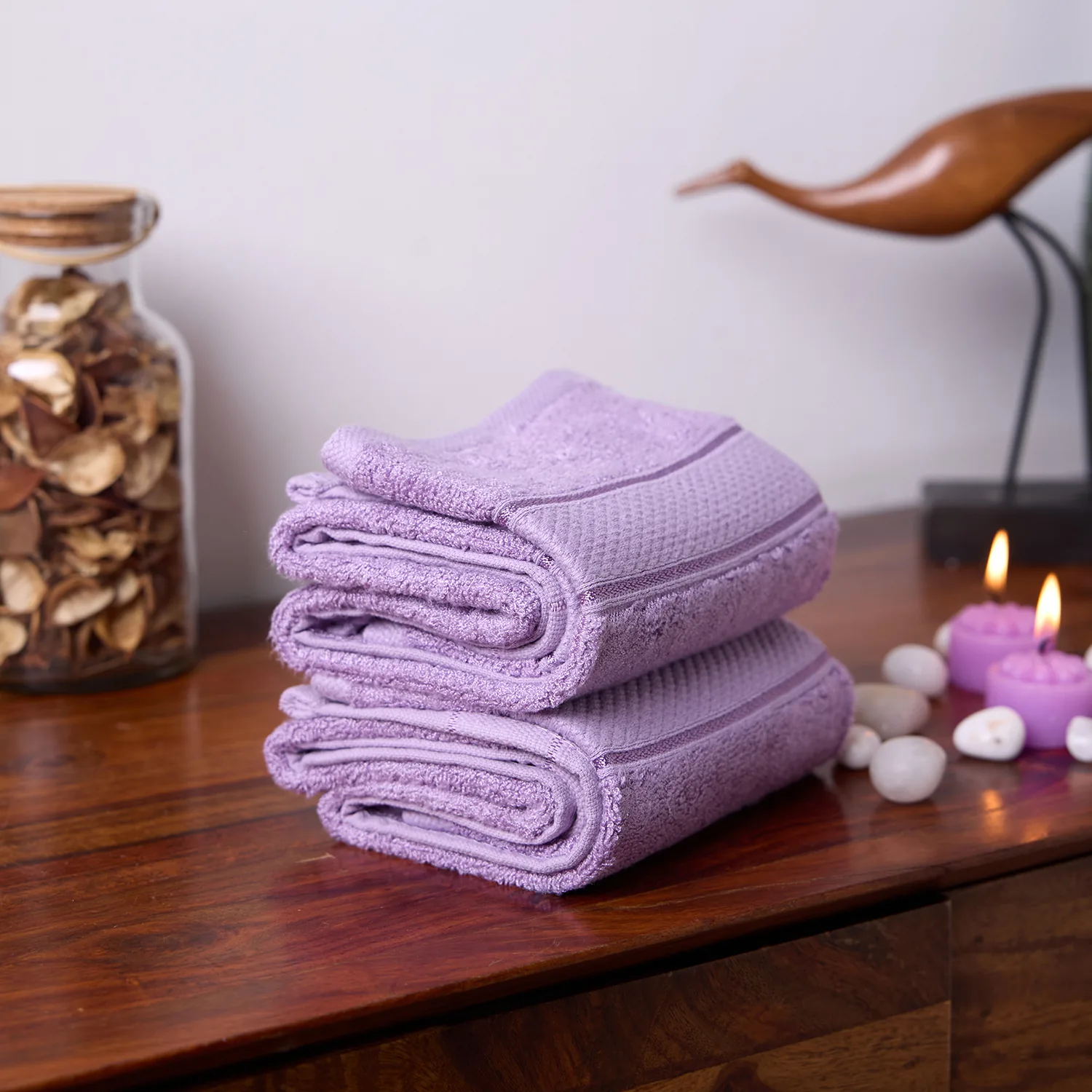 Purple Hand Towel Made From Bamboo Fiber - Pack Of 2