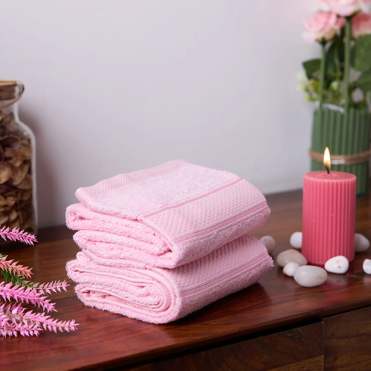 Pink Hand Towel Made From Bamboo Fiber - Pack Of 2