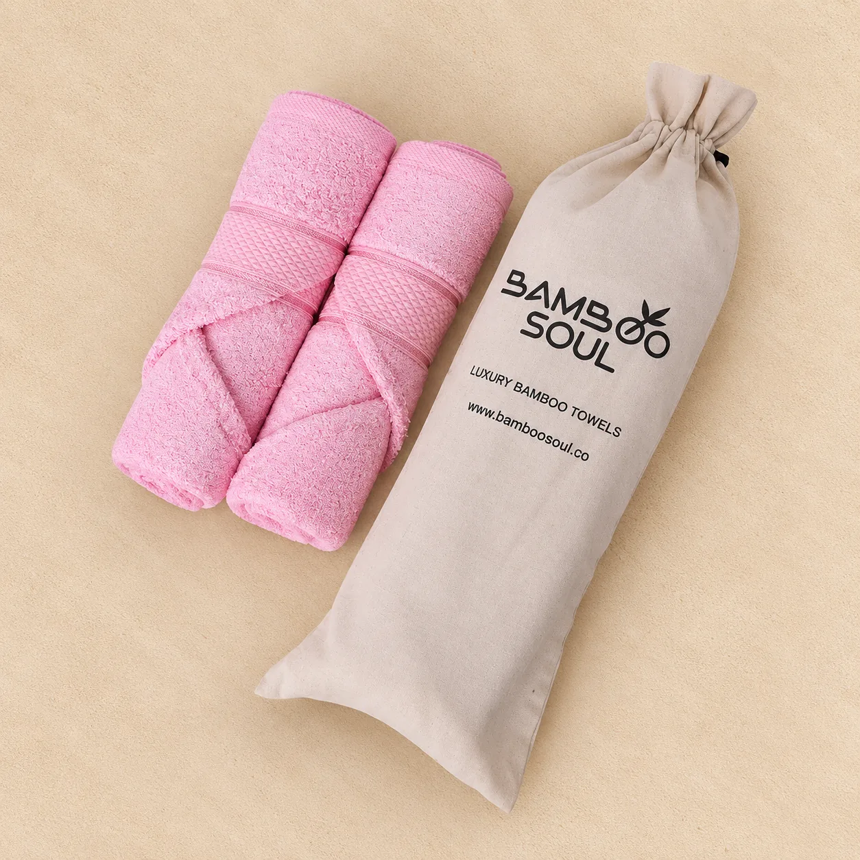 Pink Hand Towel Made From Bamboo Fiber - Pack Of 2