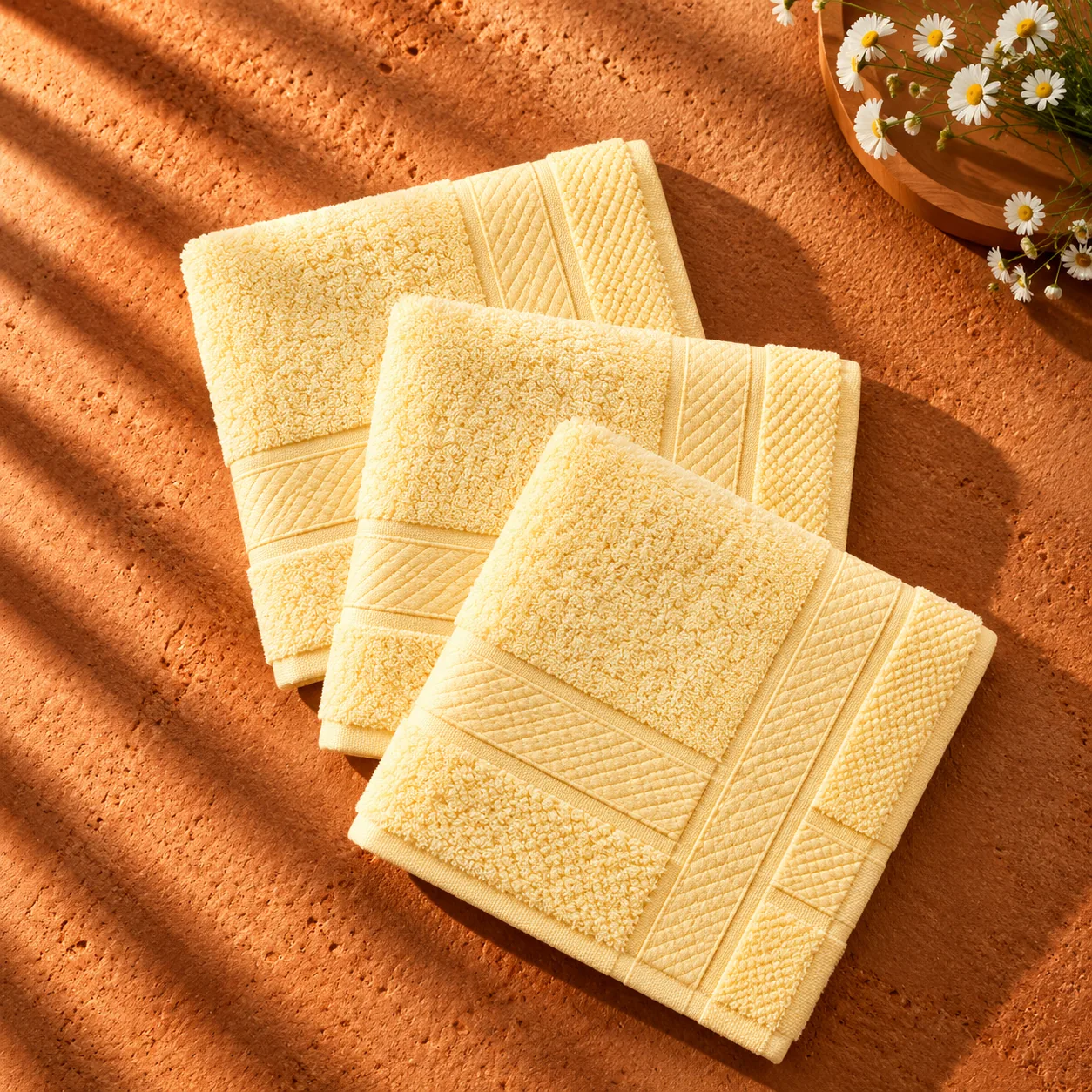 Yellow Face Towel Made From Bamboo Fiber - Pack Of 3
