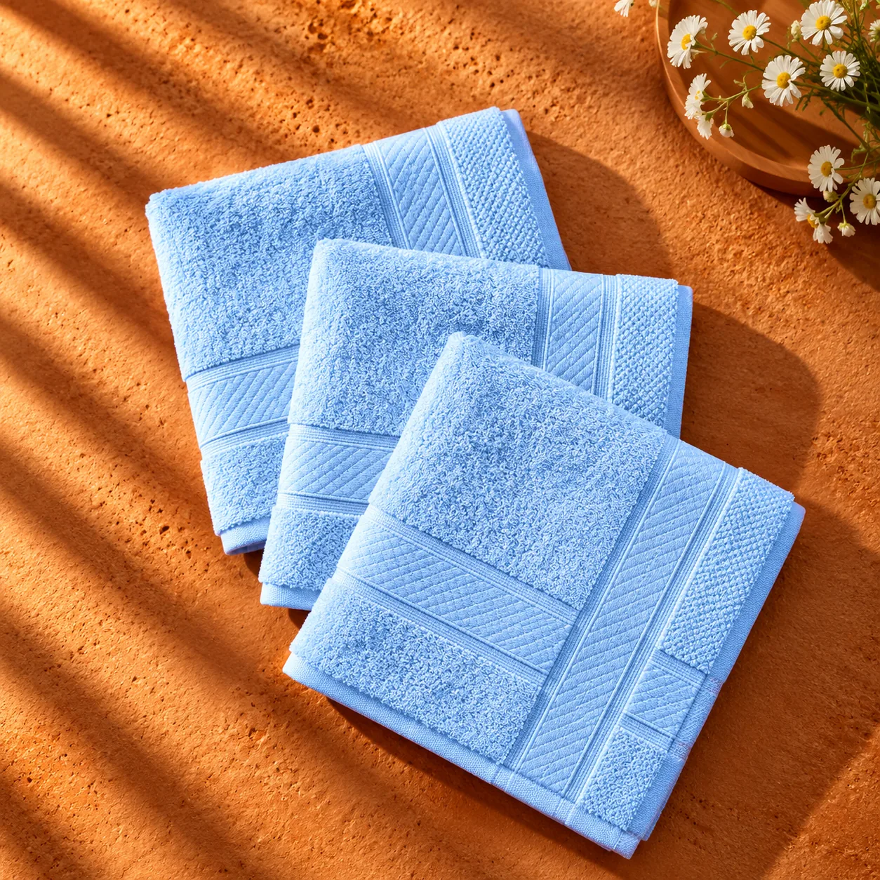 Sky Blue Face Towel Made From Bamboo Fiber - Pack Of 3