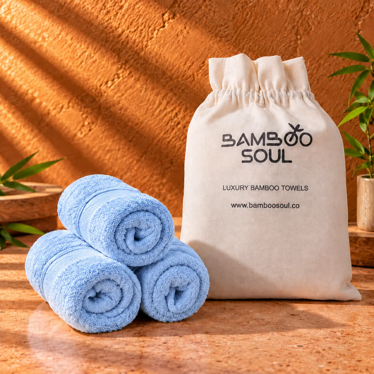 Sky Blue Face Towel Made From Bamboo Fiber - Pack Of 3