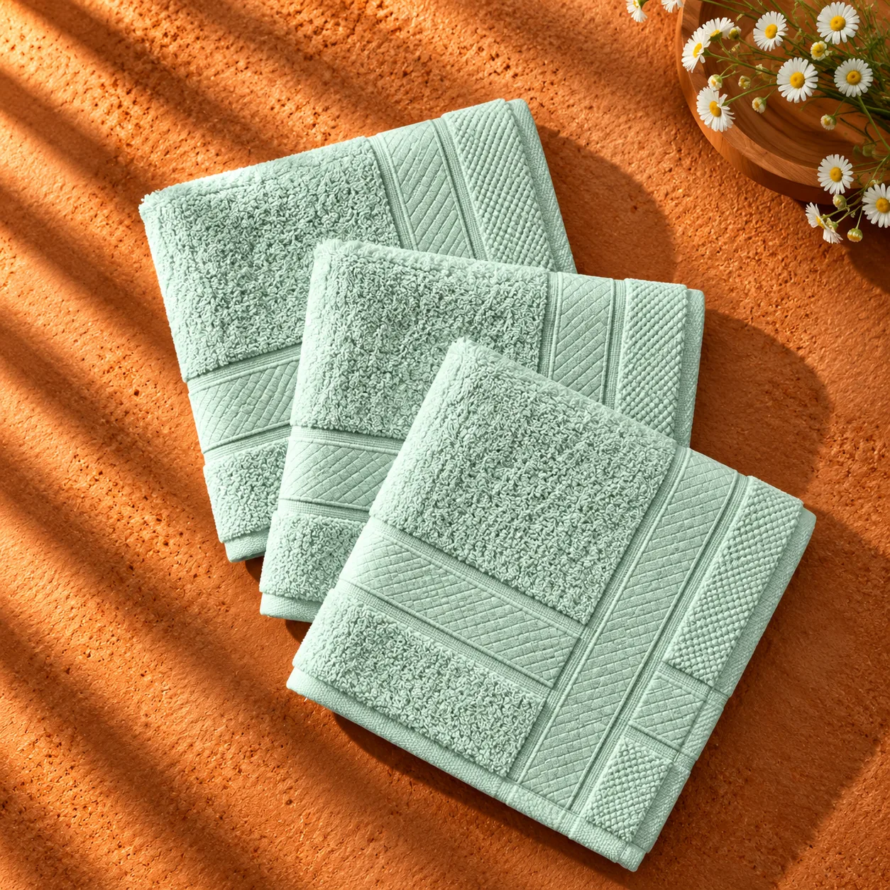Mint Green Face Towel Made From Bamboo Fiber - Pack Of 3