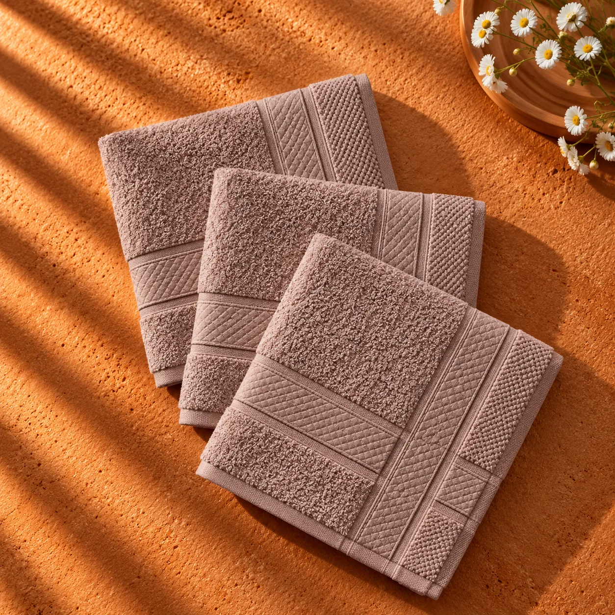 Dark Beige Face Towel Made From Bamboo Fiber - Pack Of 3