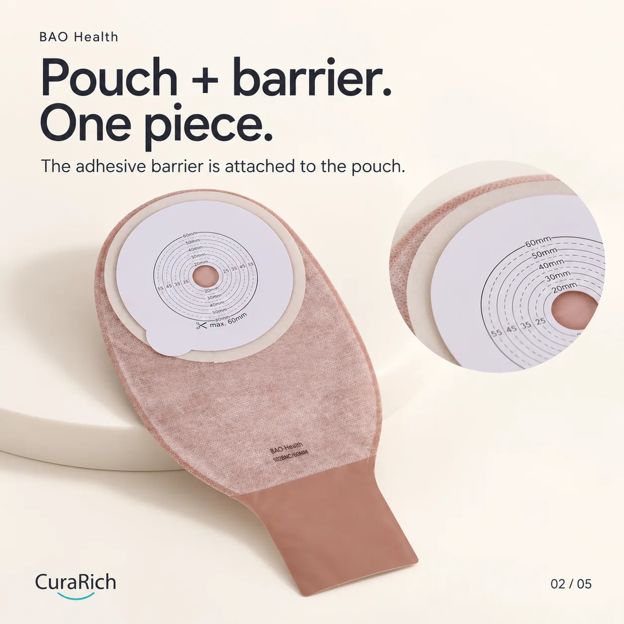 BAO Health 102BNC One-Piece Drainable Colostomy & Ileostomy Pouch – Cut-to-Fit up to 60 mm, Clamp Closure image 4