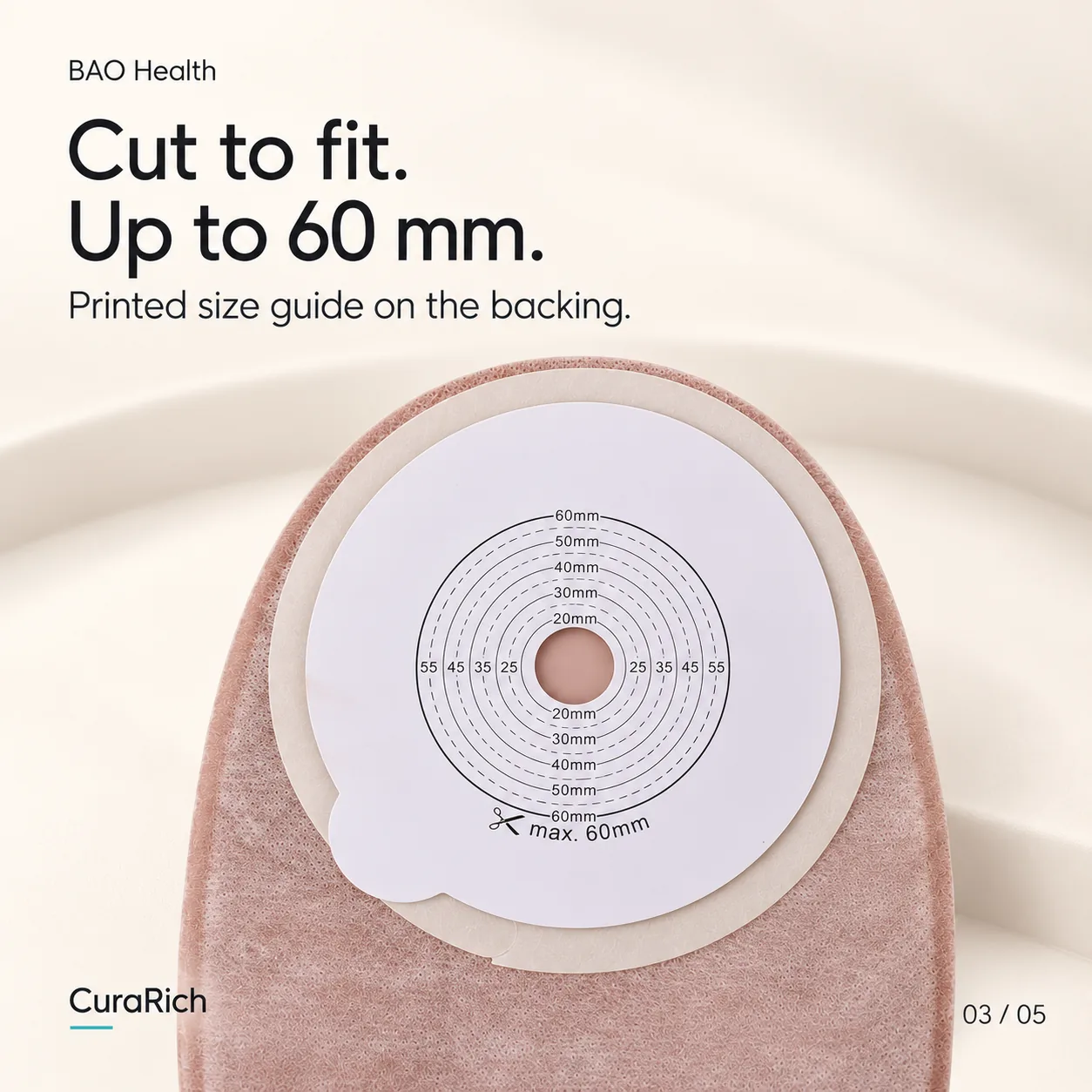 BAO Health 102BNC One-Piece Drainable Colostomy & Ileostomy Pouch – Cut-to-Fit up to 60 mm, Clamp Closure image 3