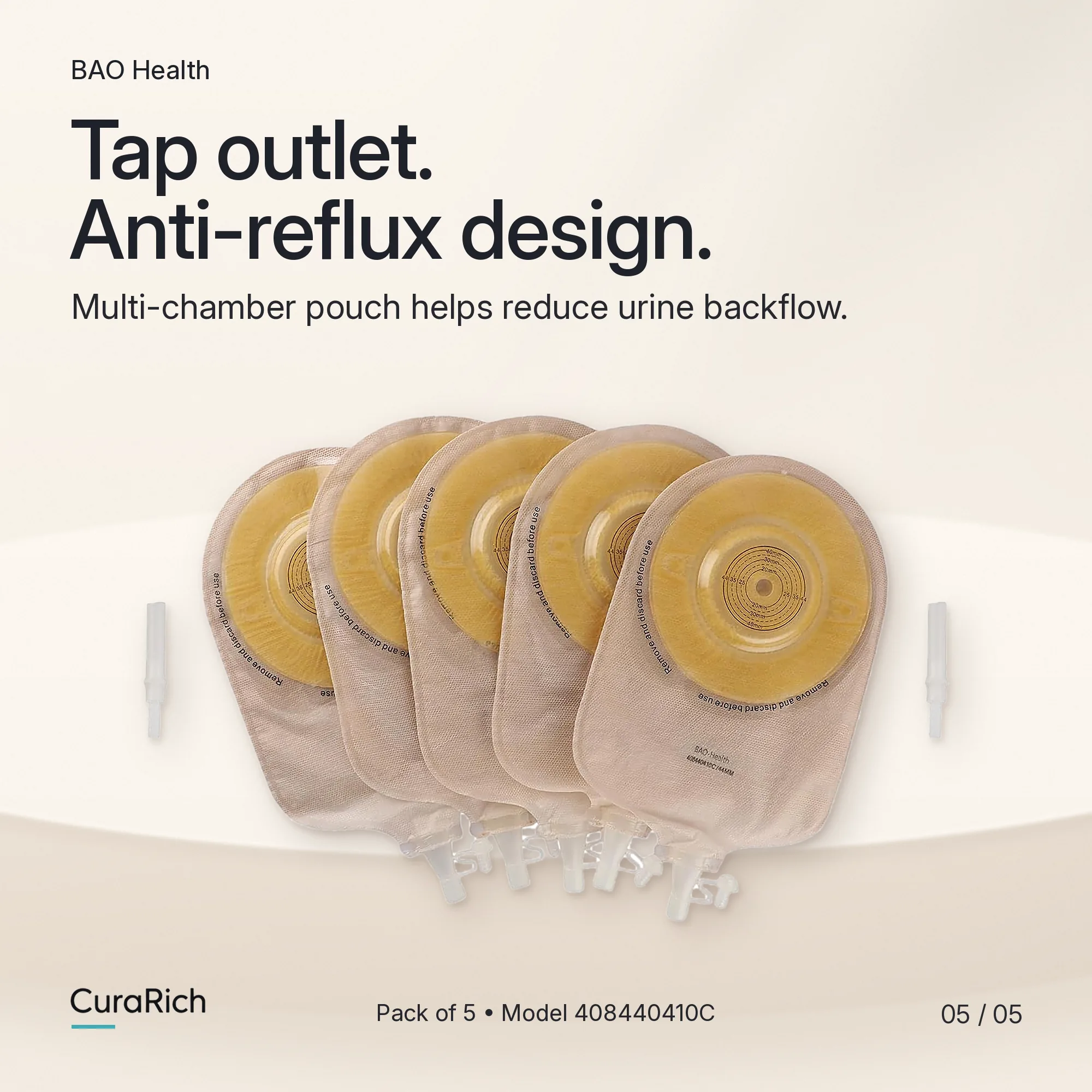 BAO Health 408440410C One-Piece Convex Urostomy Pouch – Cut-to-Fit up to 44 mm, Tap Outlet, Anti-Reflux image 5