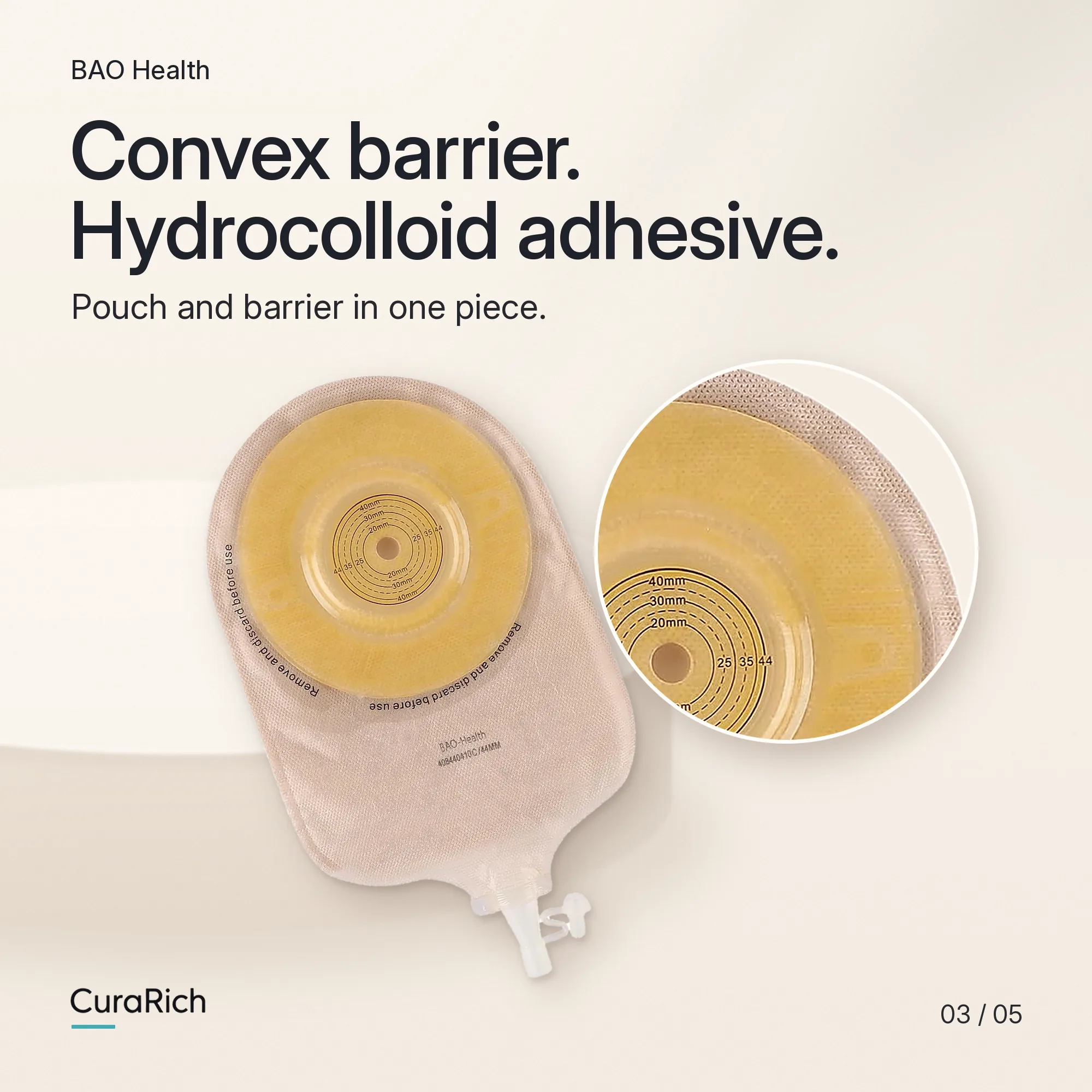 BAO Health 408440410C One-Piece Convex Urostomy Pouch – Cut-to-Fit up to 44 mm, Tap Outlet, Anti-Reflux image 3