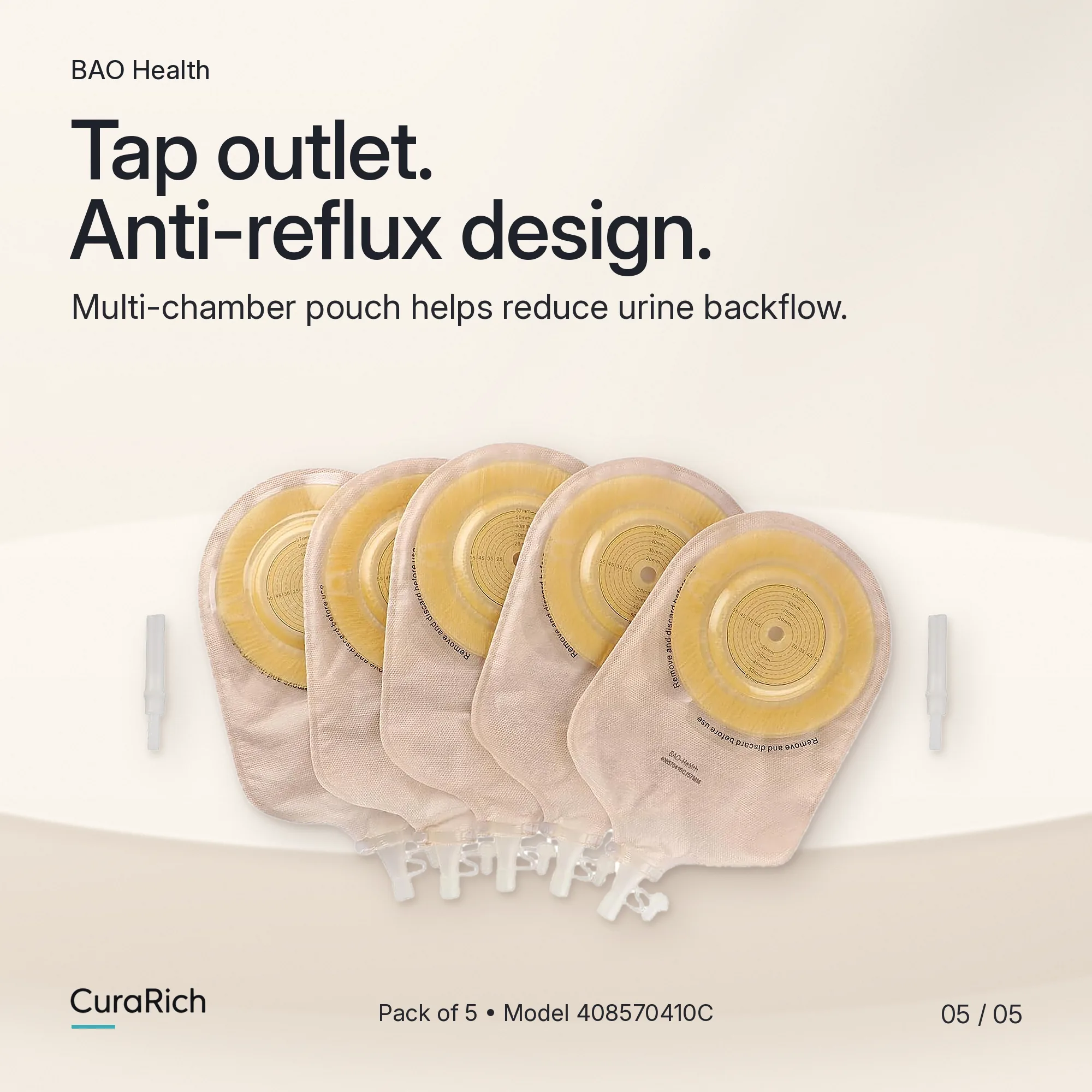 BAO Health 408570410C One-Piece Convex Urostomy Pouch – Cut-to-Fit up to 57 mm, Tap Outlet, Anti-Reflux