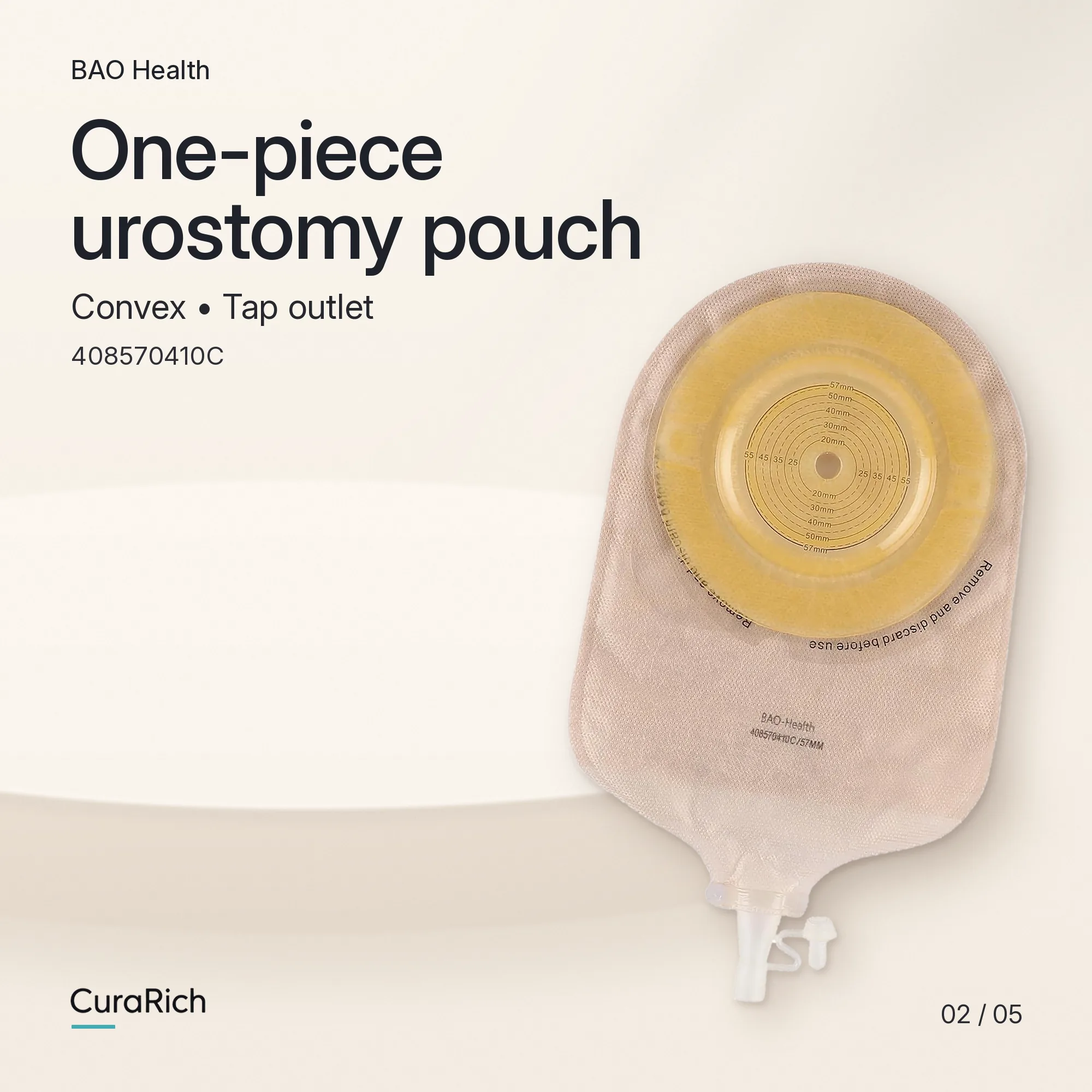 BAO Health 408570410C One-Piece Convex Urostomy Pouch – Cut-to-Fit up to 57 mm, Tap Outlet, Anti-Reflux