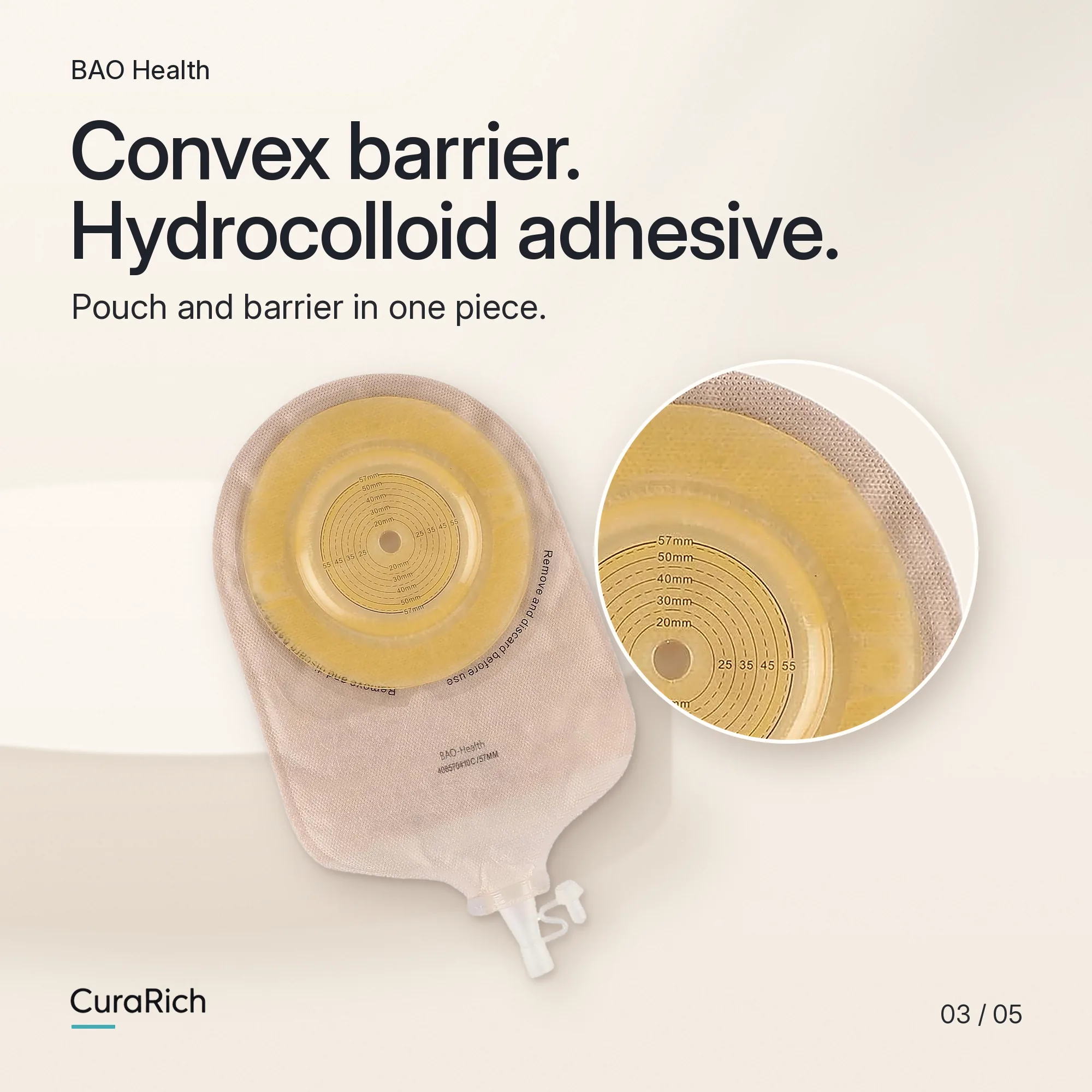 BAO Health 408570410C One-Piece Convex Urostomy Pouch – Cut-to-Fit up to 57 mm, Tap Outlet, Anti-Reflux