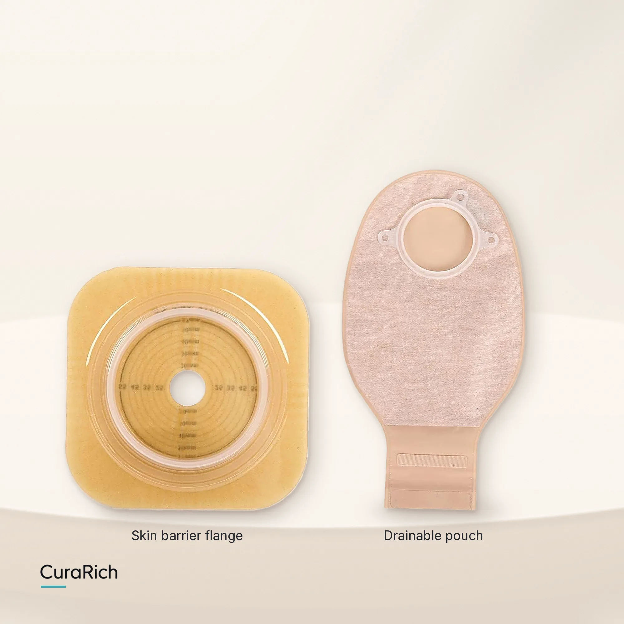 BAO Health 3015001 + 2145008F Two-Piece Ostomy System – 50 mm Skin Barrier Flange & Drainable Pouch with Filter, Velcro Closure, for Colostomy & Ileostomy