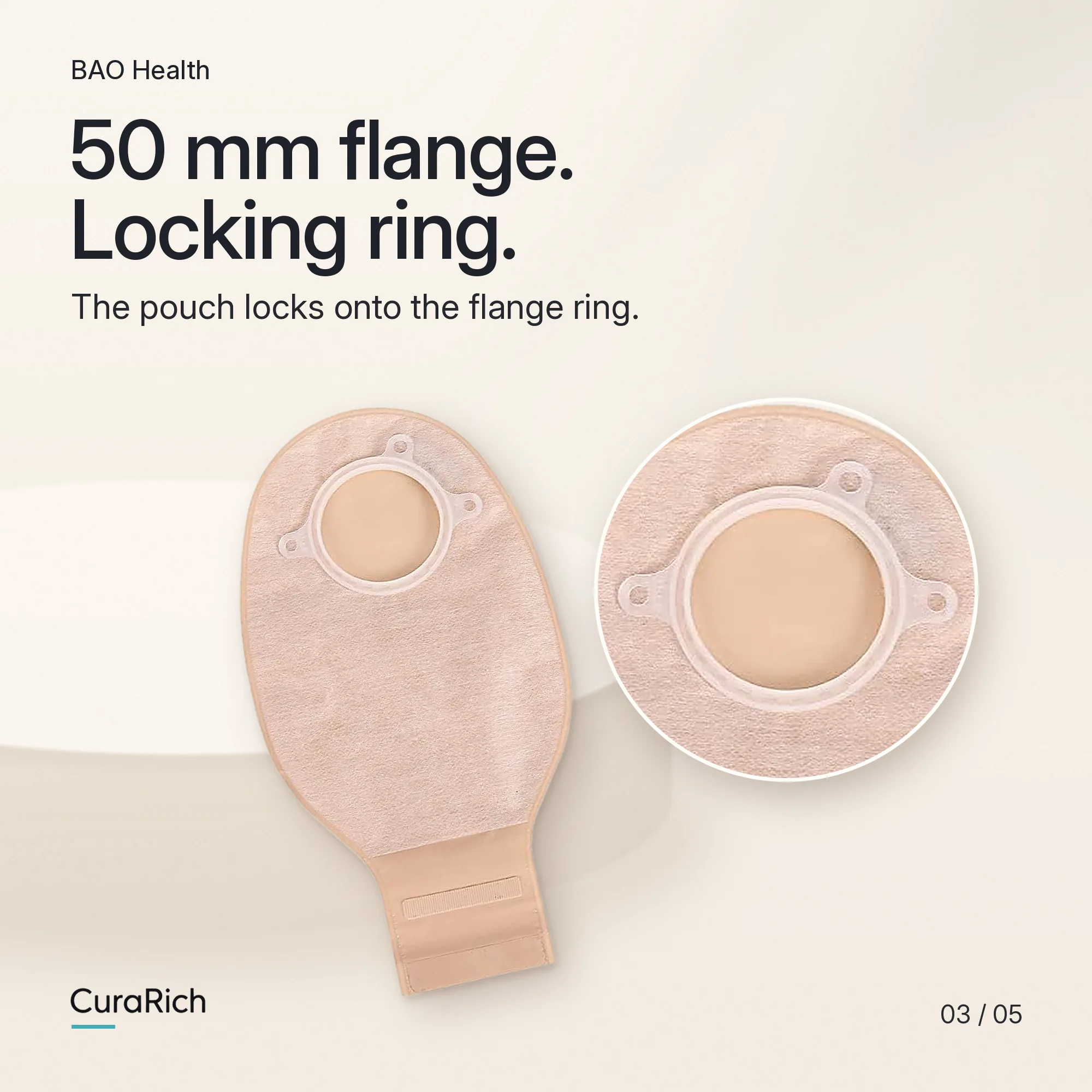 BAO Health 3015001 + 2145008F Two-Piece Ostomy System – 50 mm Skin Barrier Flange & Drainable Pouch with Filter, Velcro Closure, for Colostomy & Ileostomy