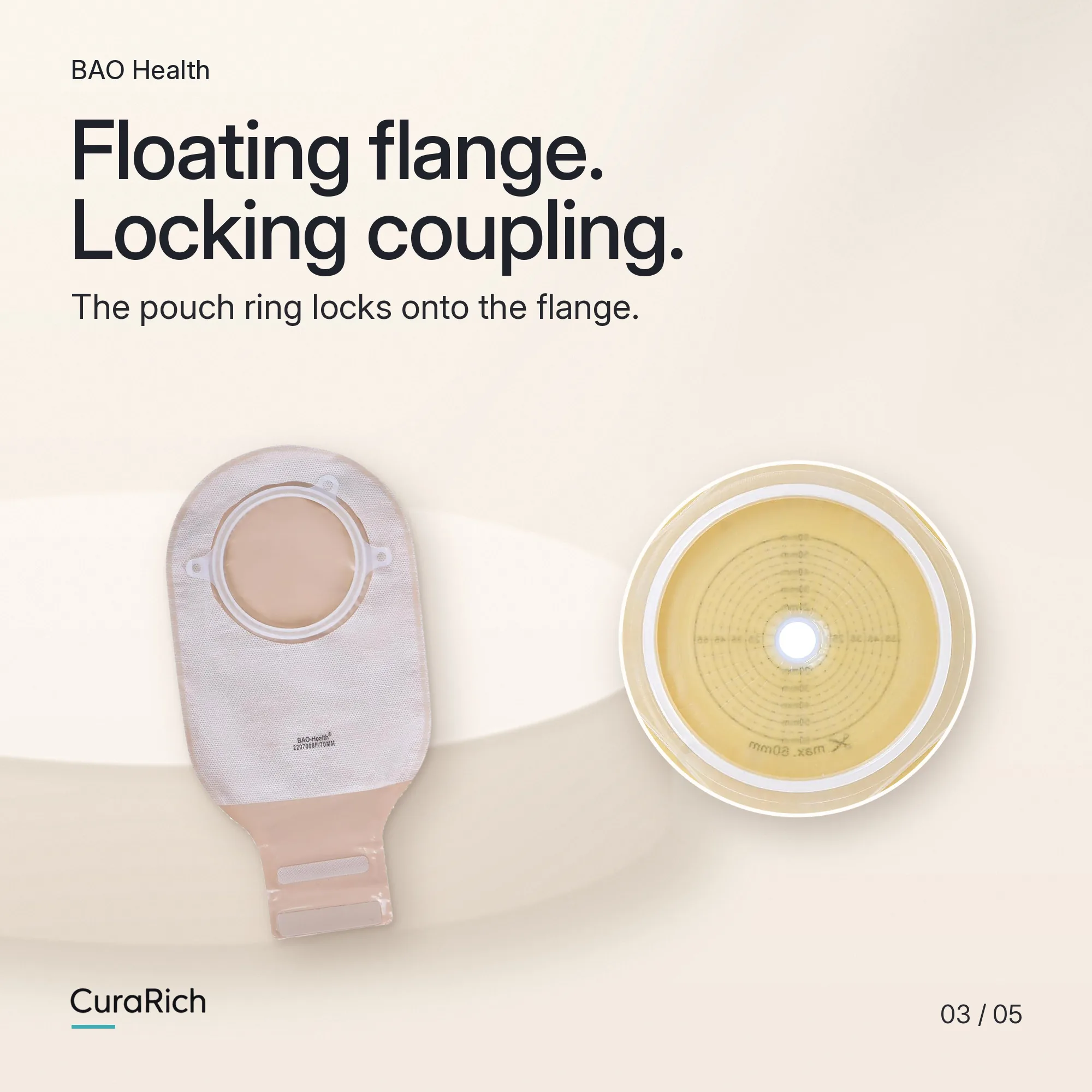 BAO Health 3056001 + 2207008F Two-Piece Colostomy & Ileostomy Set – 70 mm Floating Flange Skin Barrier, Cut-to-Fit up to 60 mm image 3