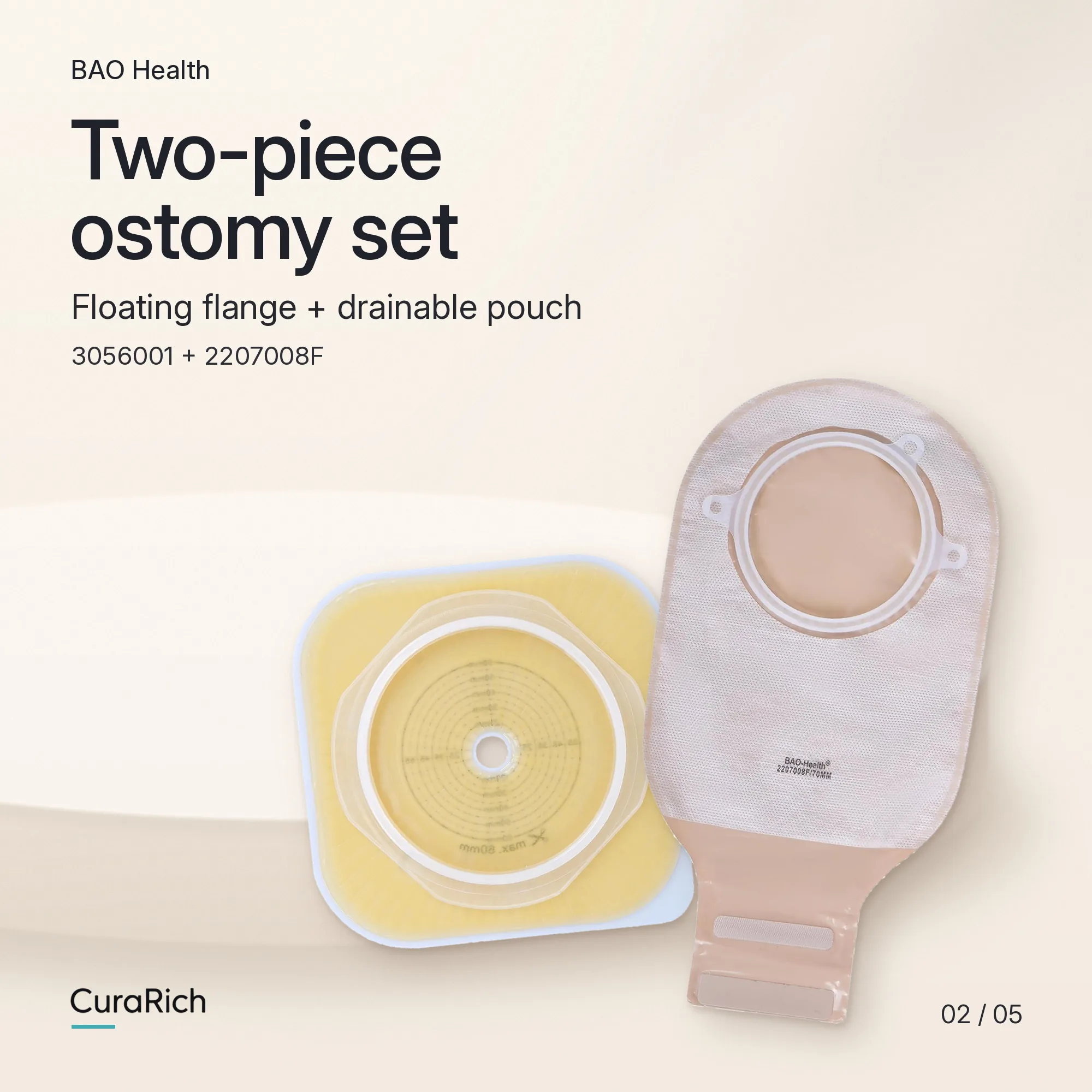 BAO Health Two-Piece Drainable Ostomy Set, 70 mm Skin Barrier Flange image 2