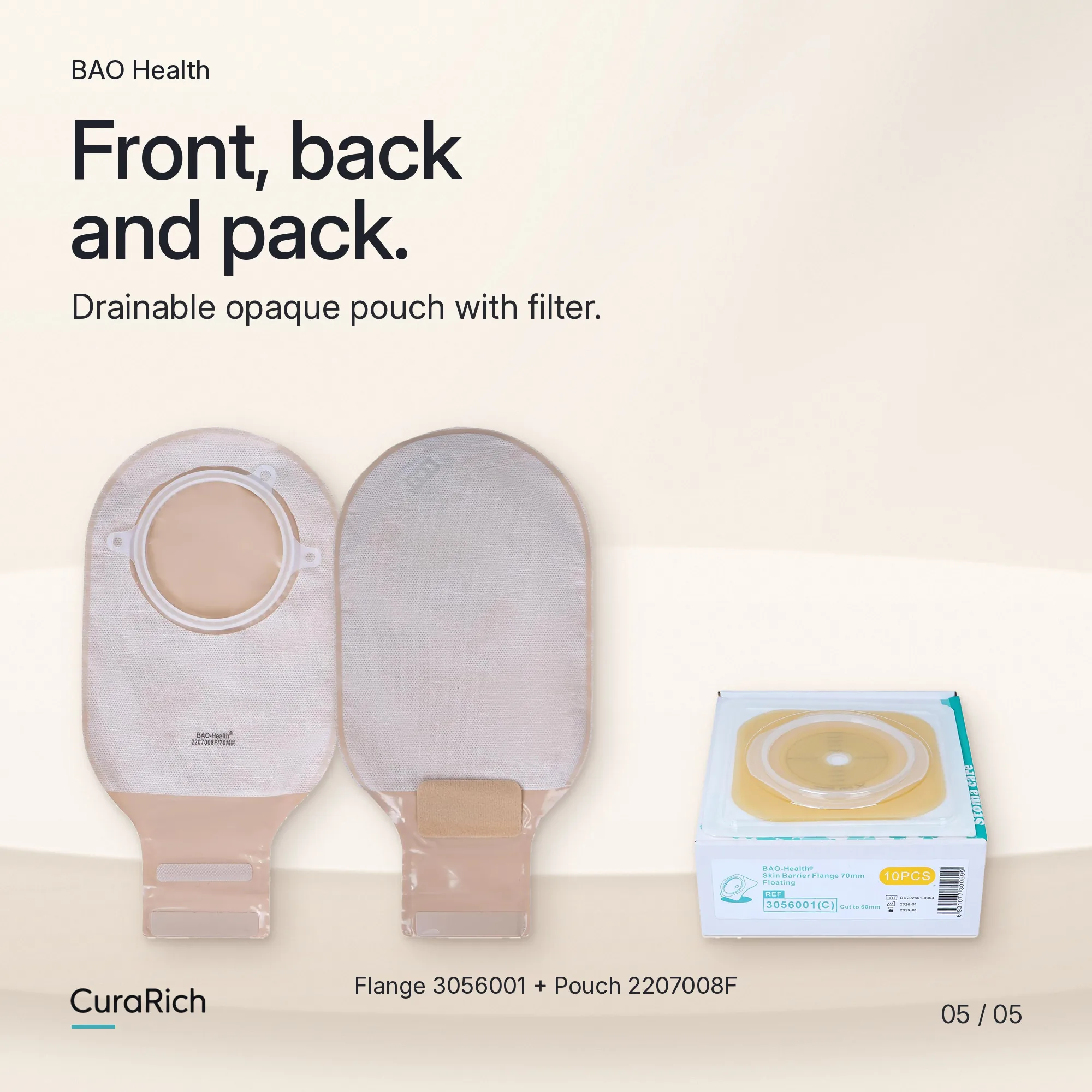 BAO Health Two-Piece Drainable Ostomy Set, 70 mm Skin Barrier Flange image 5
