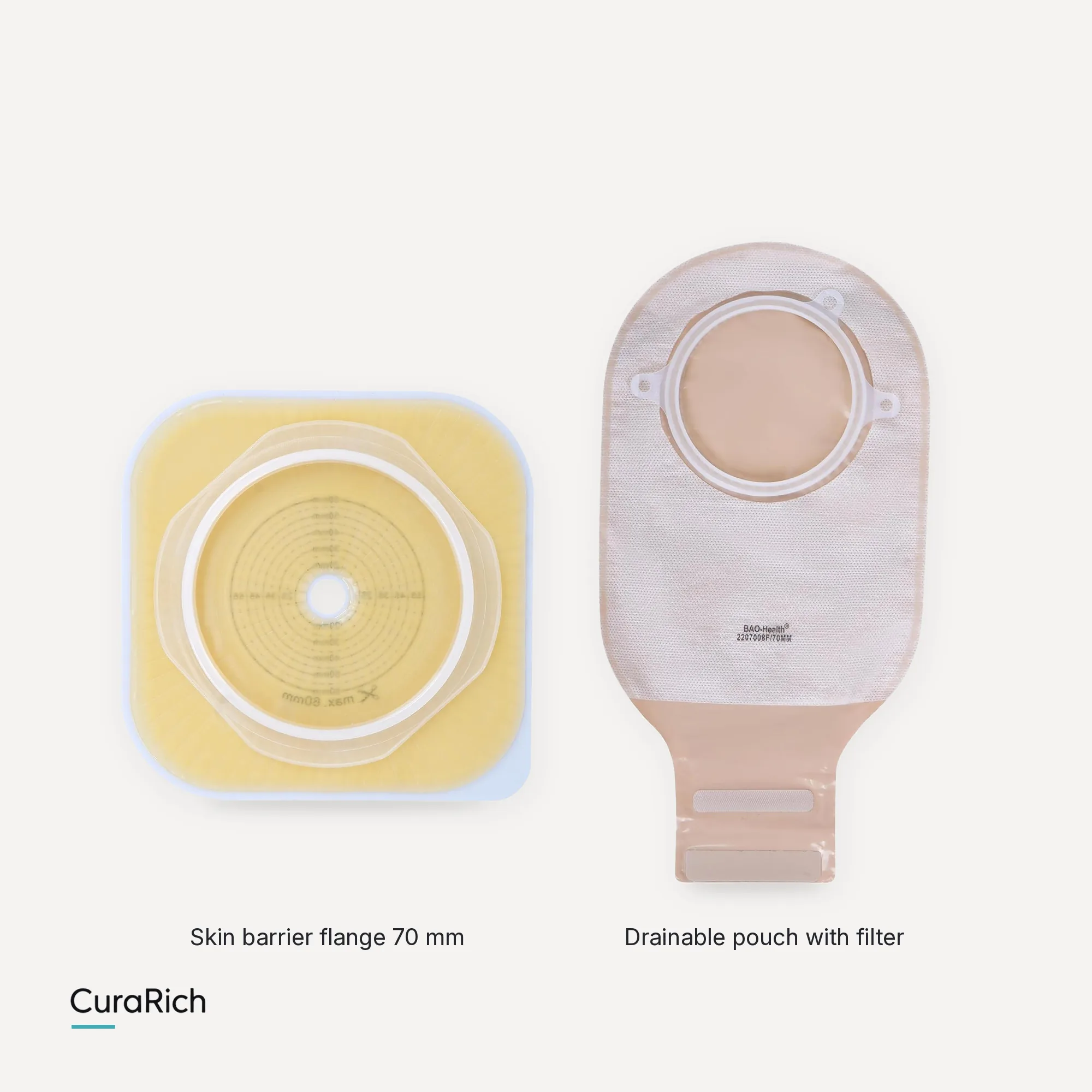 BAO Health Two-Piece Drainable Ostomy Set, 70 mm Skin Barrier Flange