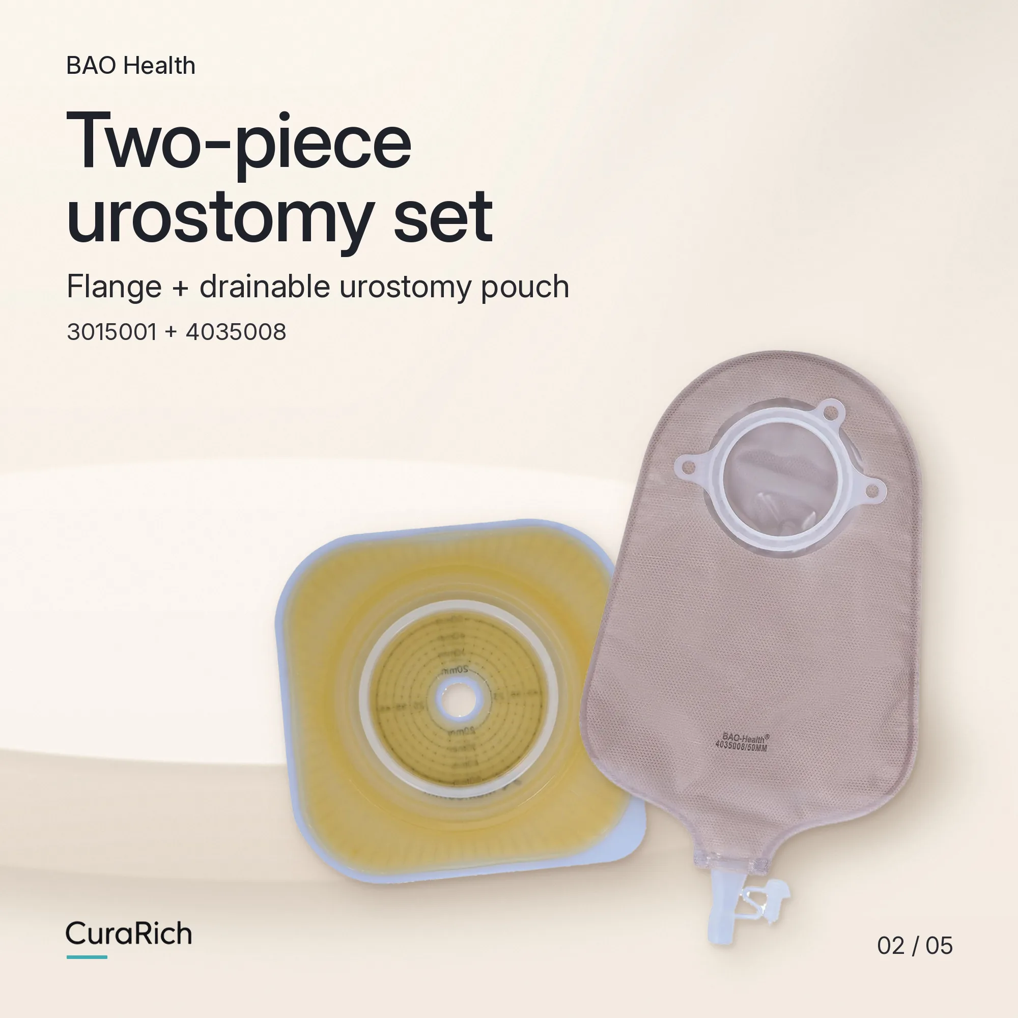 BAO Health 3015001 + 4035008 Two-Piece Urostomy Set – 50 mm Flange image 2