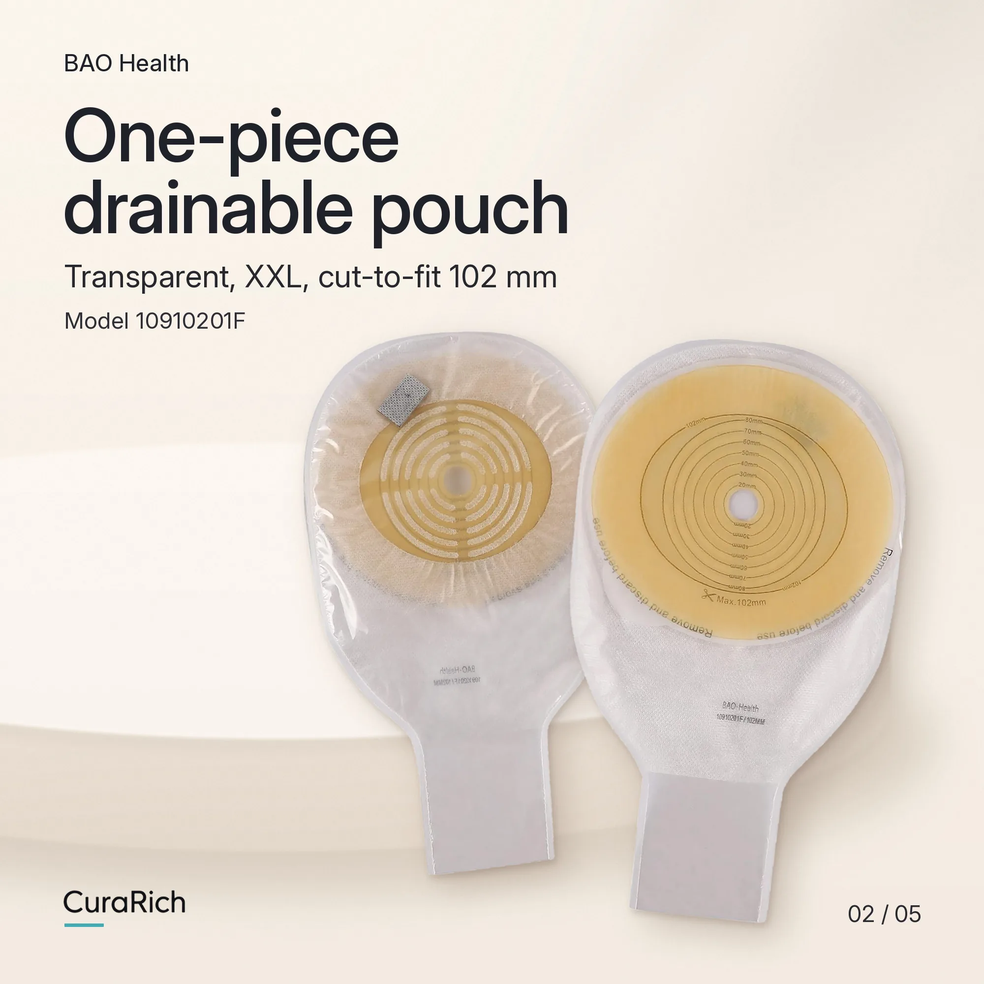 BAO Health 10910201F One-Piece Drainable Colostomy & Ileostomy Pouch XXL image 2