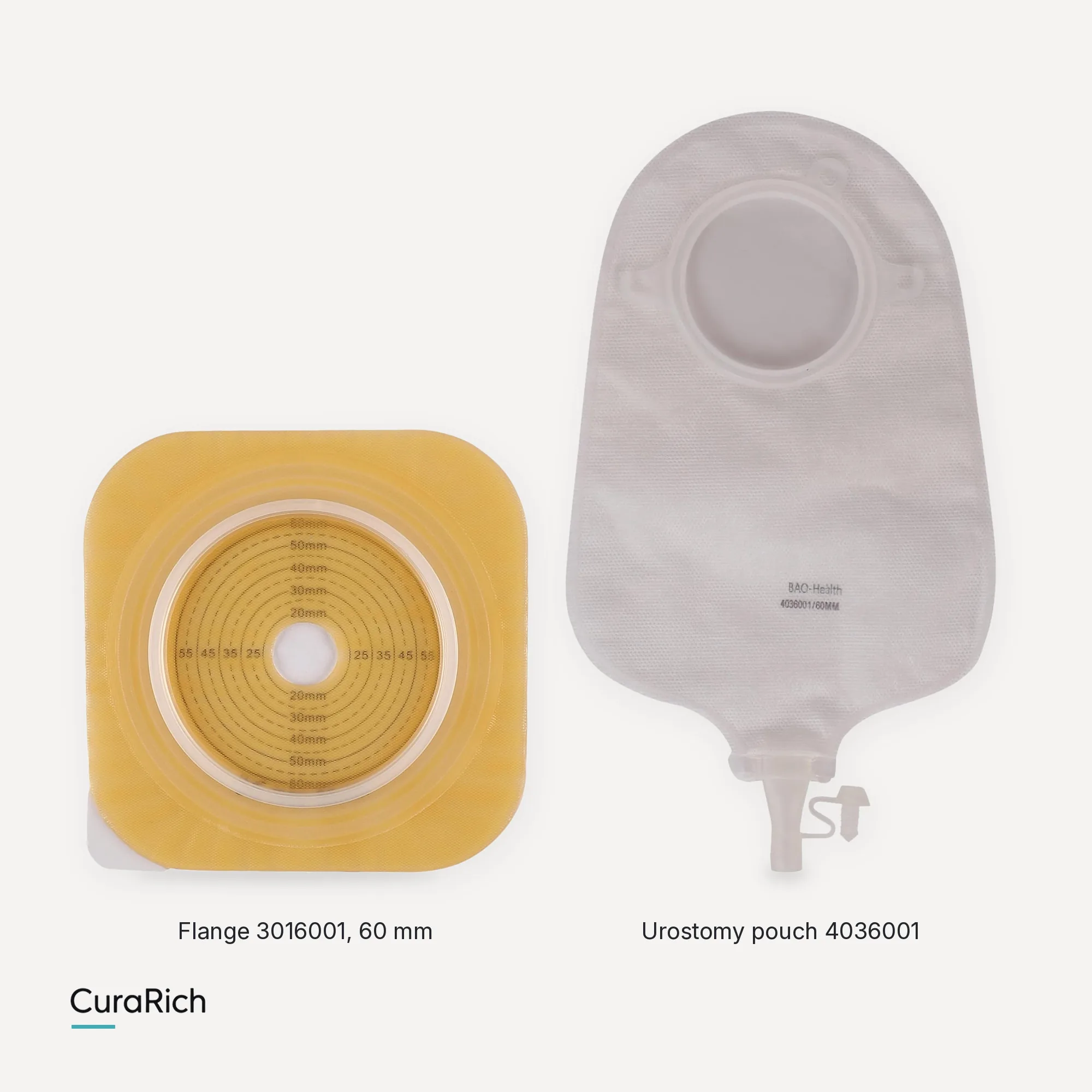BAO Health Two-Piece Urostomy Set, 60 mm Skin Barrier Flange (3016001) with Urostomy Pouch with Tap Outlet (4036001)