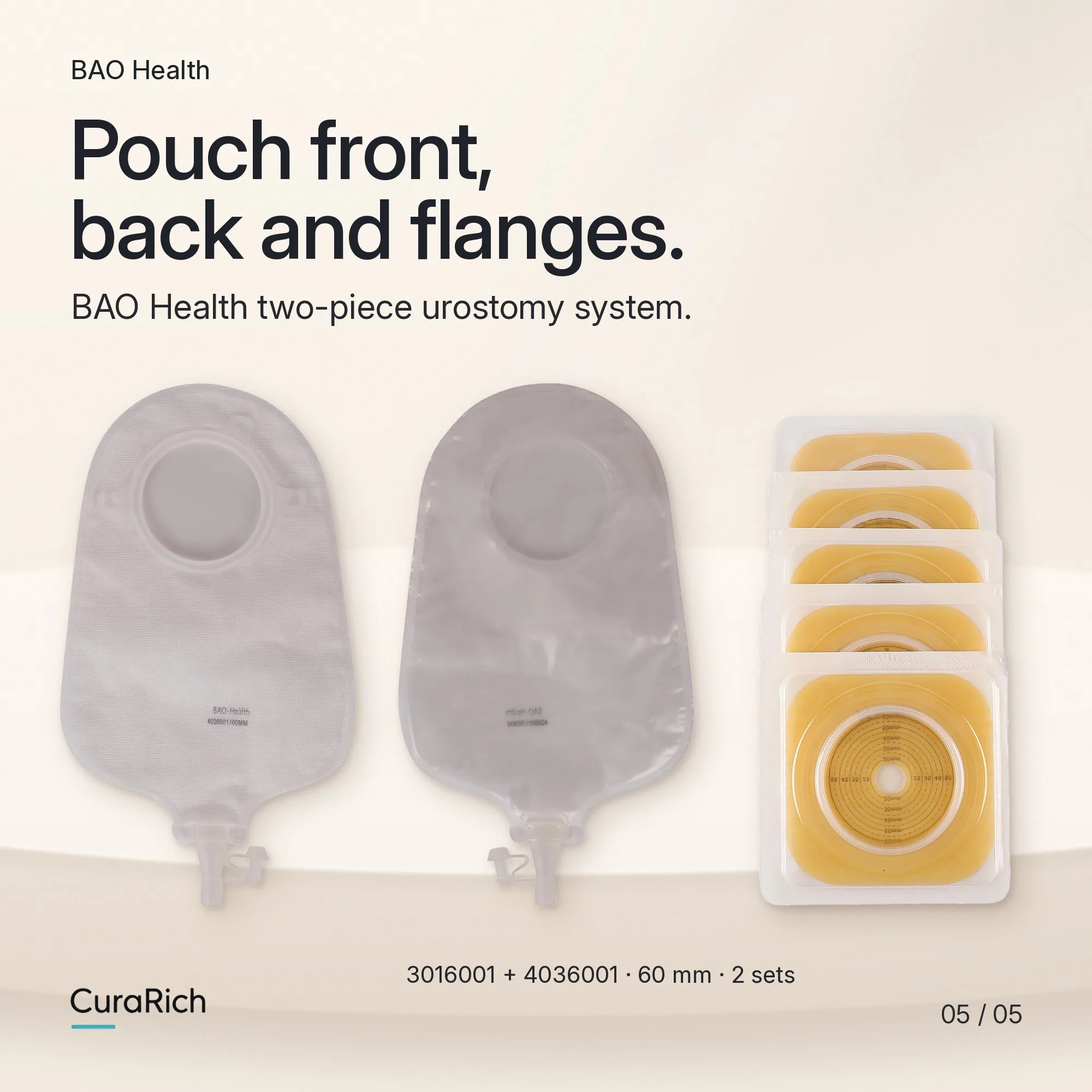 BAO Health Two-Piece Urostomy Set, 60 mm Skin Barrier Flange (3016001) with Urostomy Pouch with Tap Outlet (4036001) image 5
