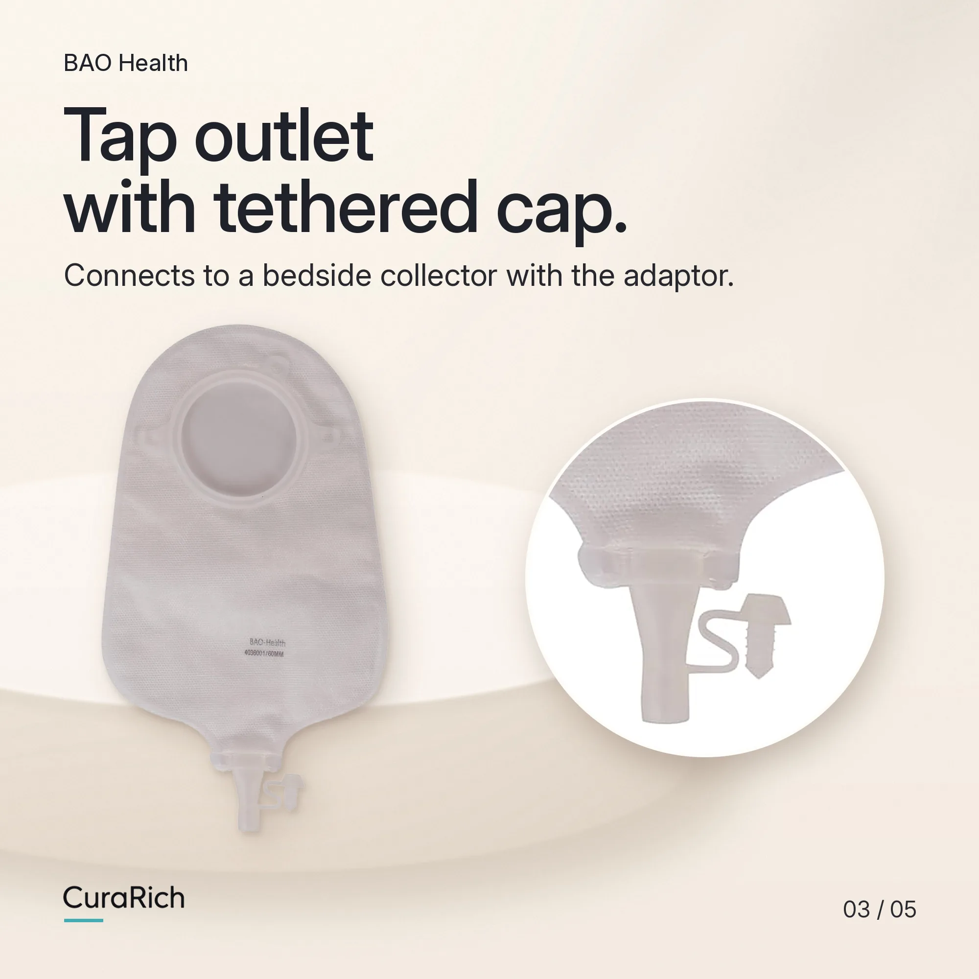 BAO Health Two-Piece Urostomy Set, 60 mm Skin Barrier Flange (3016001) with Urostomy Pouch with Tap Outlet (4036001) image 3