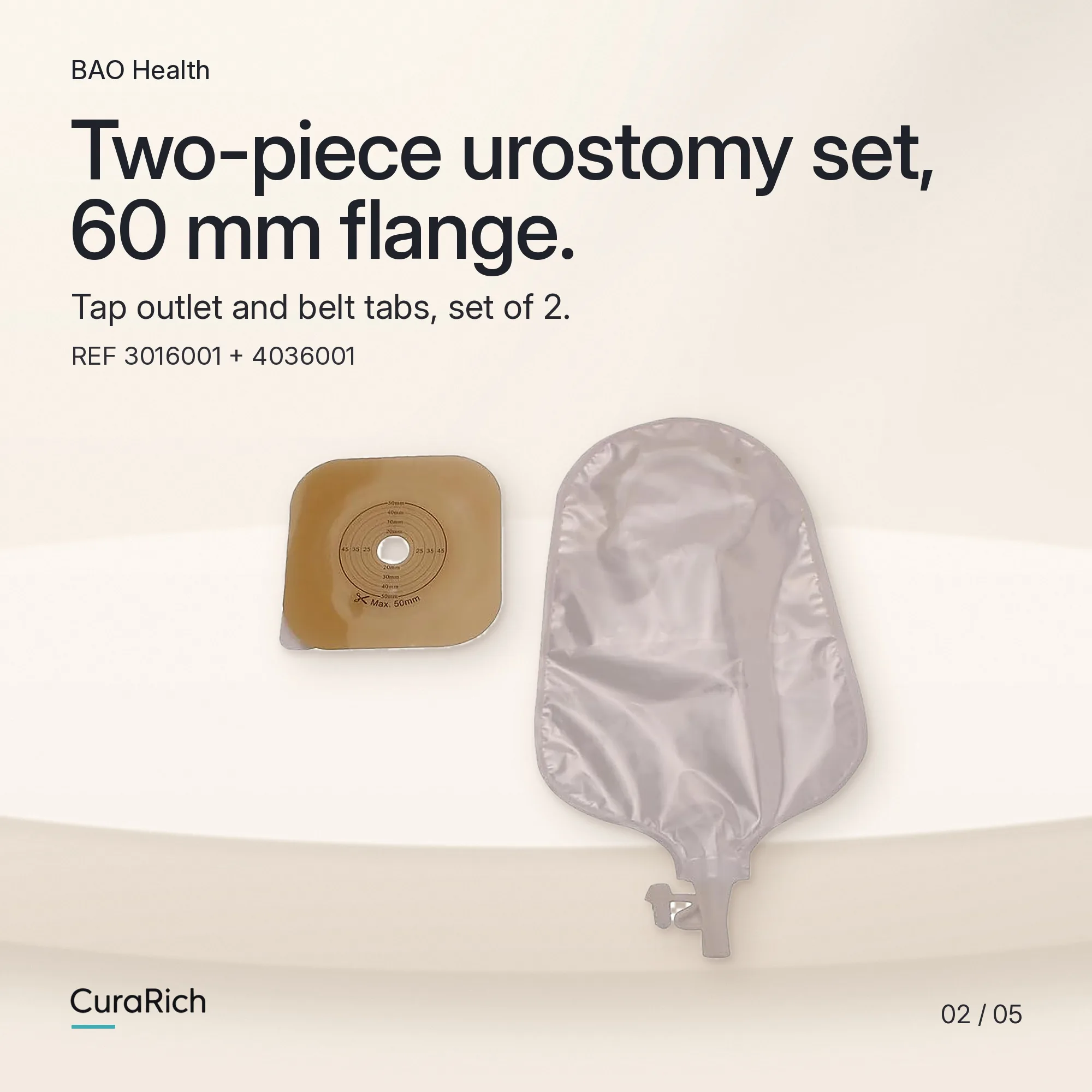 BAO Health Two-Piece Urostomy Set, 60 mm Skin Barrier Flange (3016001) with Urostomy Pouch with Tap Outlet (4036001) image 2