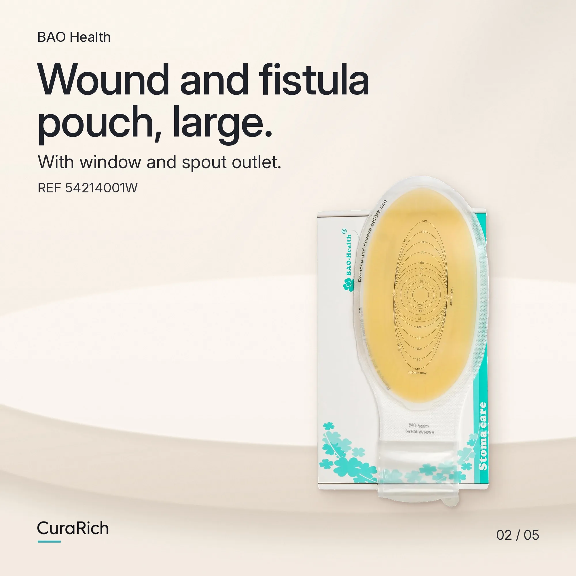 BAO Health 54214001W Wound and Fistula Pouch, Large, with Access Window and Spout Outlet image 2