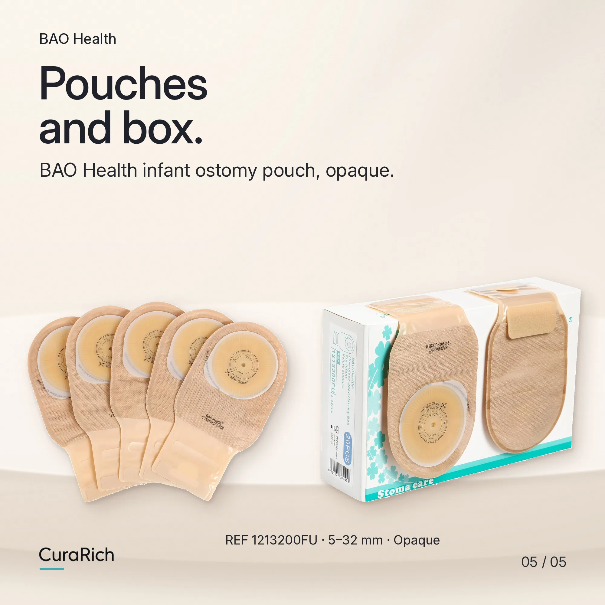BAO Health Infant One-Piece Drainable Ostomy Pouch, Opaque, Hook-and-Loop Closure, Cut to Fit 5–32 mm, REF 1213200FU image 5