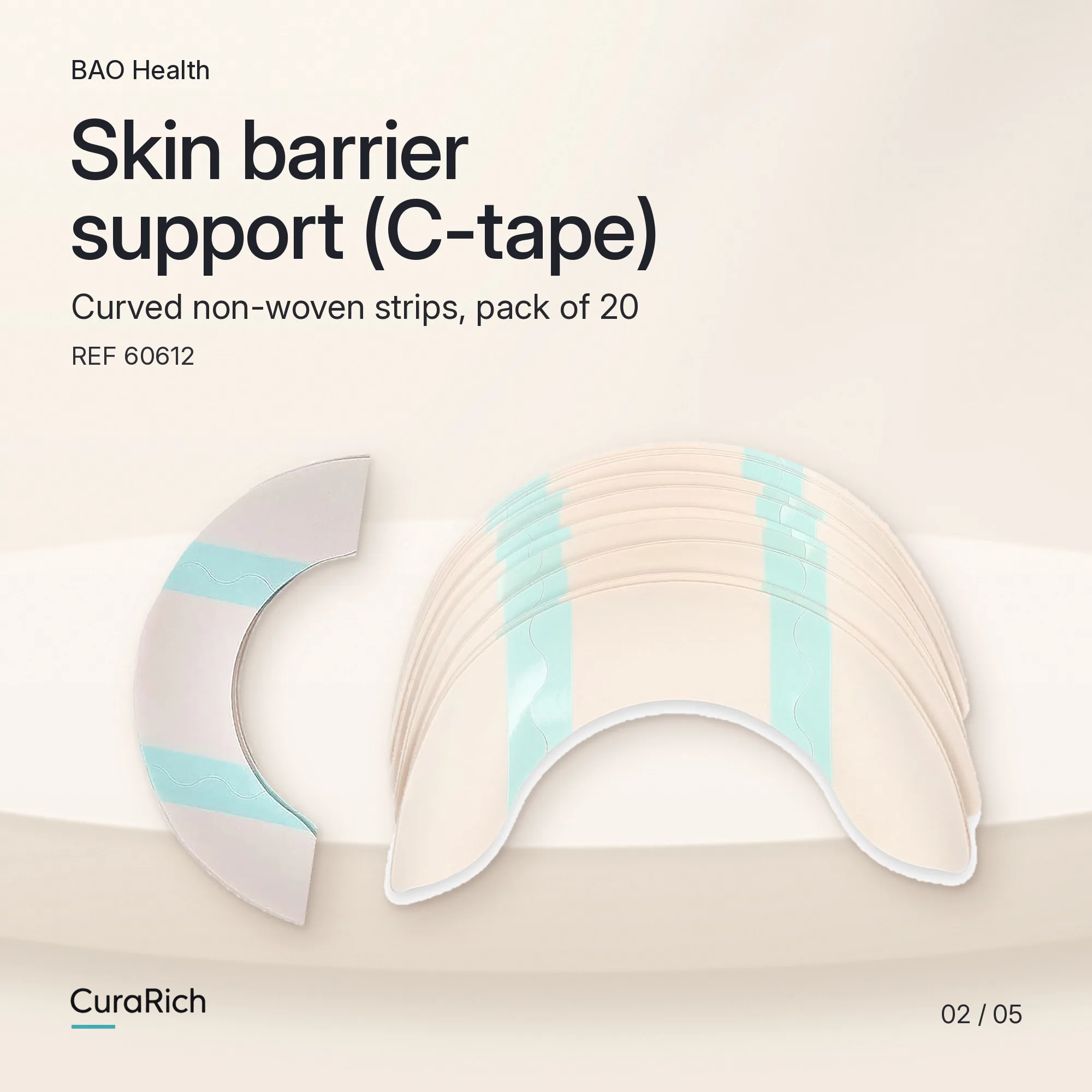BAO Health 60612 Skin Barrier Support (C-Tape) – Curved Non-Woven Ostomy Barrier Strips for Flange Edges image 2