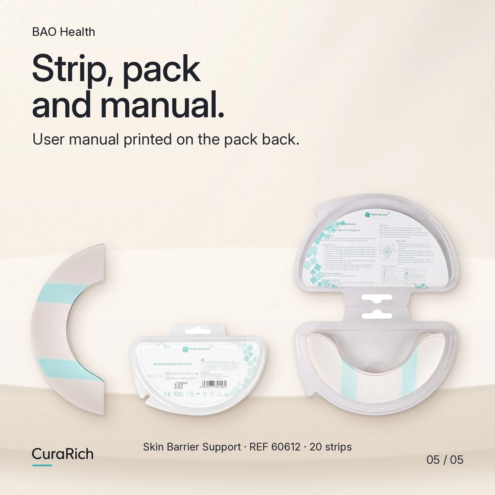 BAO Health 60612 Skin Barrier Support (C-Tape) – Curved Non-Woven Ostomy Barrier Strips for Flange Edges image 5