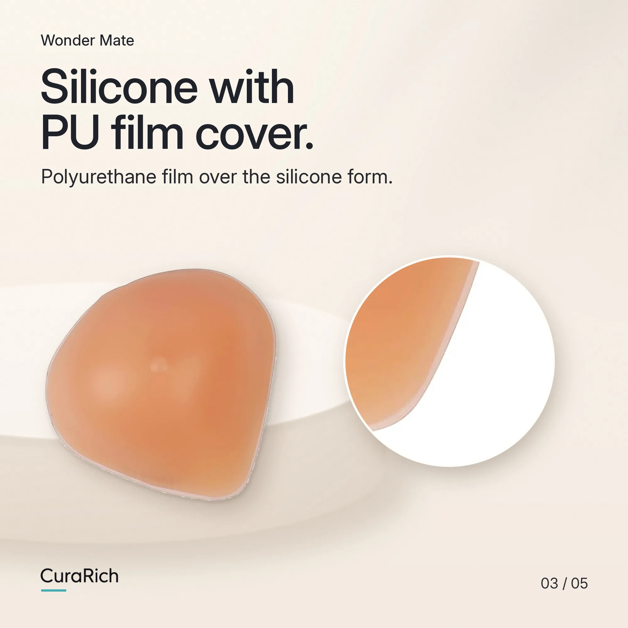 Wonder Mate MTT External Silicone Breast Prosthesis – Triangular Shape, Post-Mastectomy Breast Form with Polyurethane Film Cover, Beige, Sizes 5 to 13 image 3