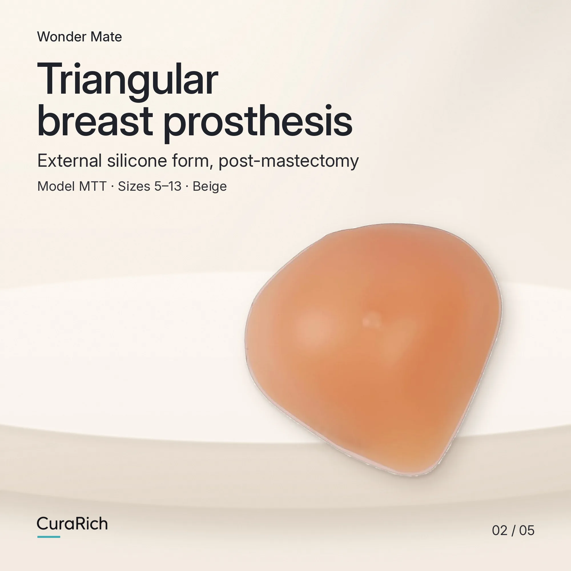 Wonder Mate MTT External Silicone Breast Prosthesis – Triangular Shape, Post-Mastectomy Breast Form with Polyurethane Film Cover, Beige, Sizes 5 to 13 image 2